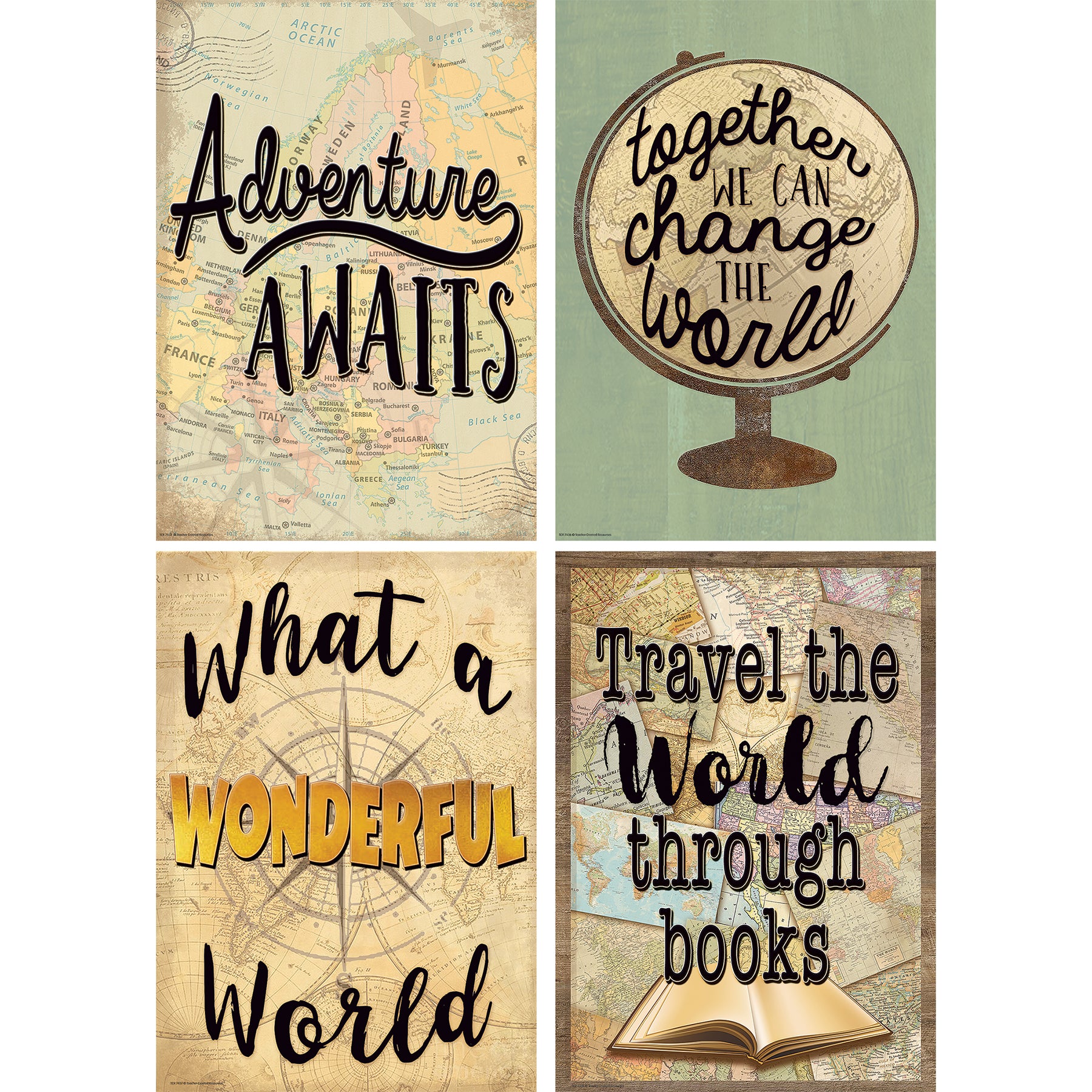 Travel the Map Posters, 13-3/8" x 19", Set of 4