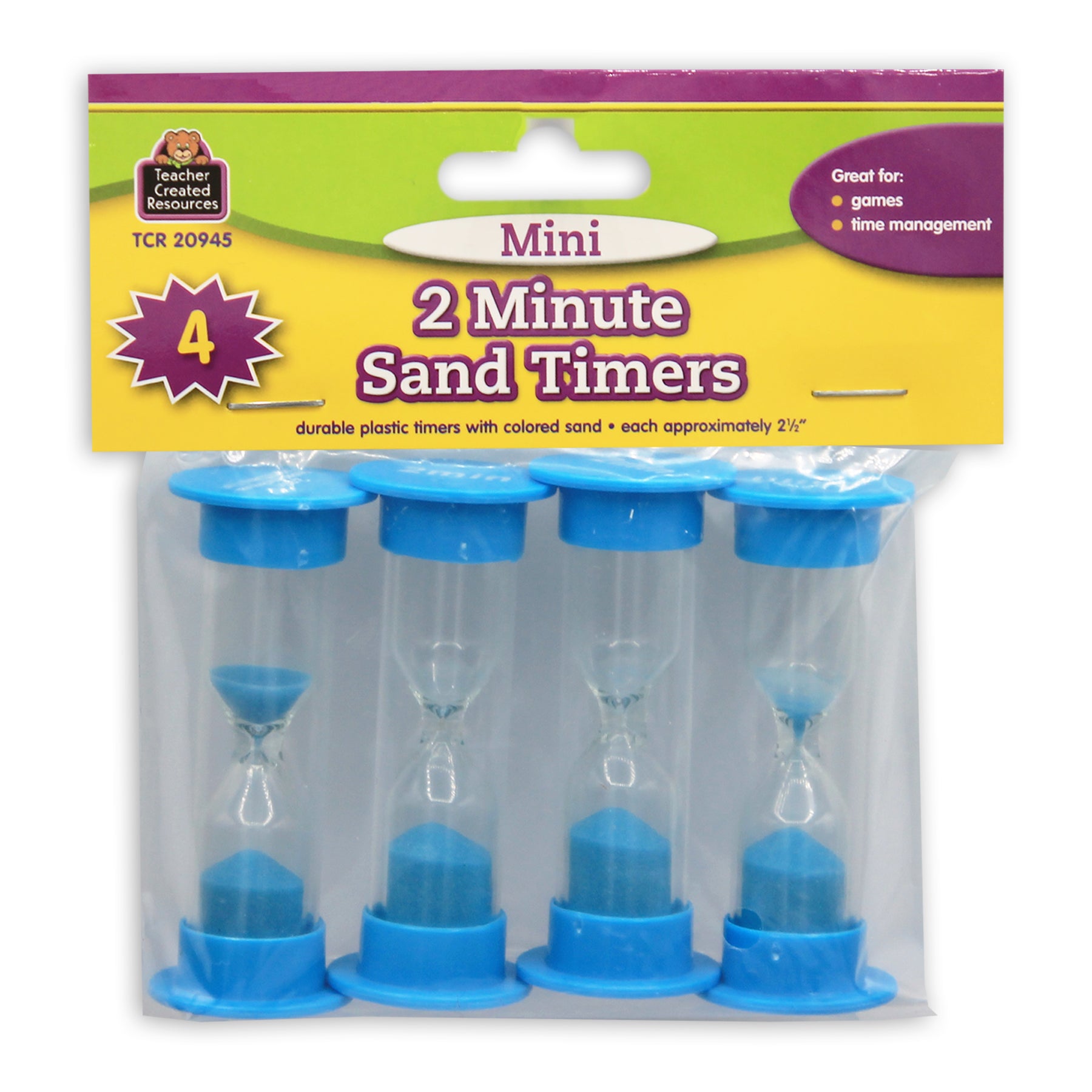 2 Minute Sand Timers, Mini, 4 Per Pack, 6 Packs