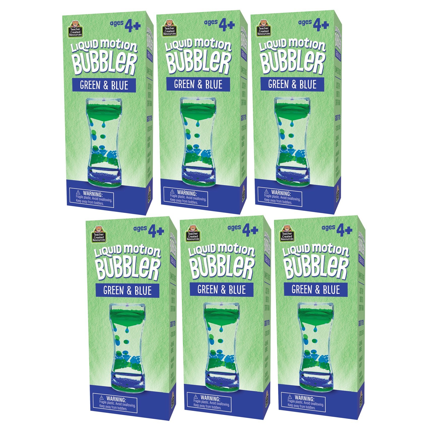 Liquid Motion Bubbler, Green & Blue, Pack of 6