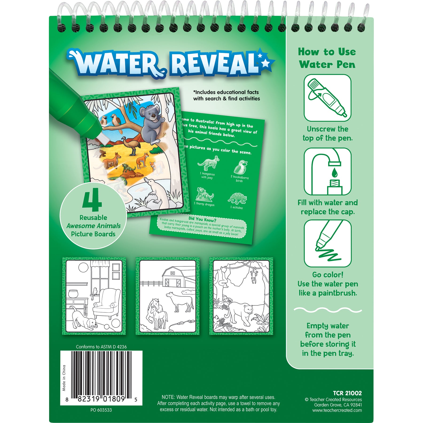 Awesome Animals Water Reveal Book, 6 Sets