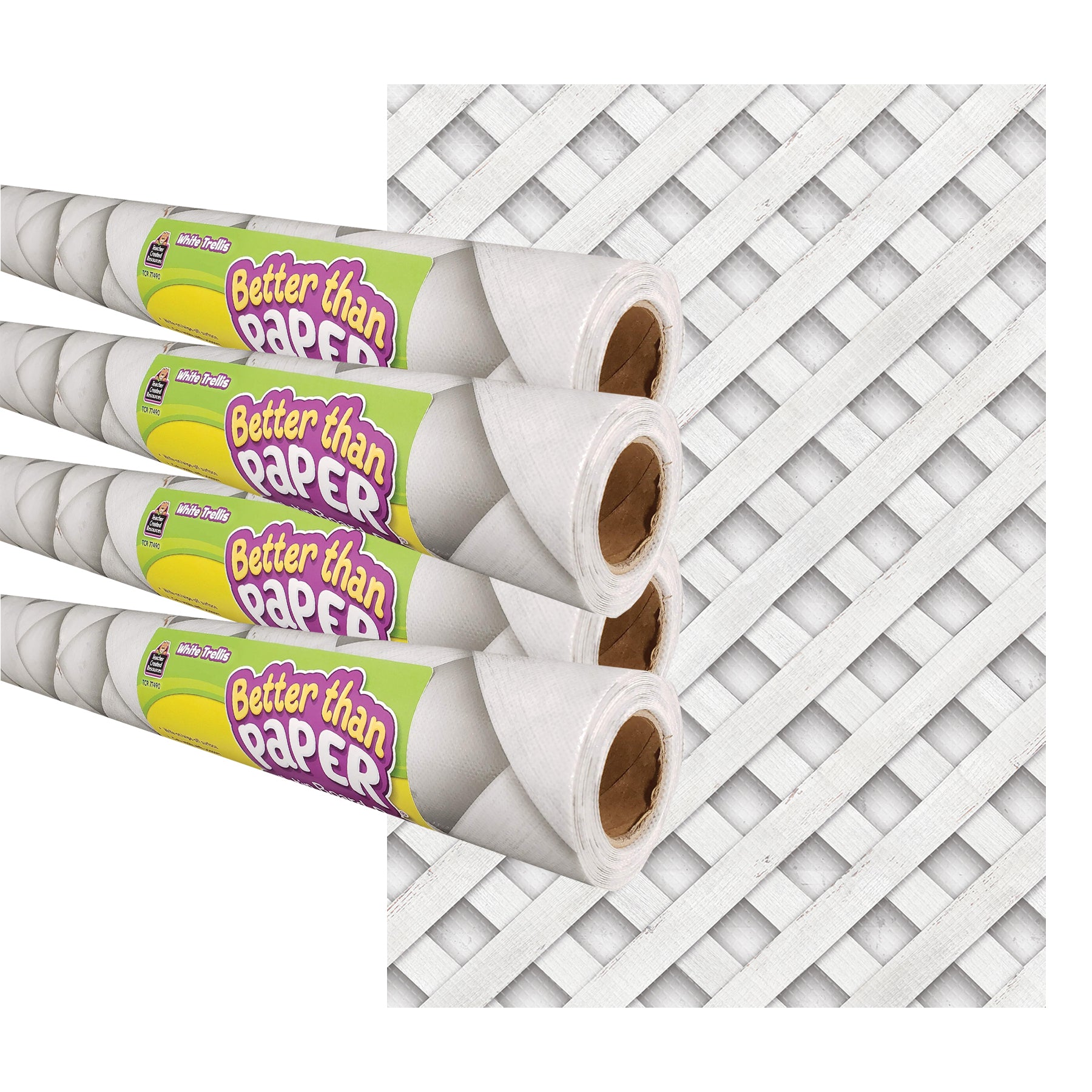 White Trellis Better Than Paper Bulletin Board Roll, 4' x 12', Pack of 4