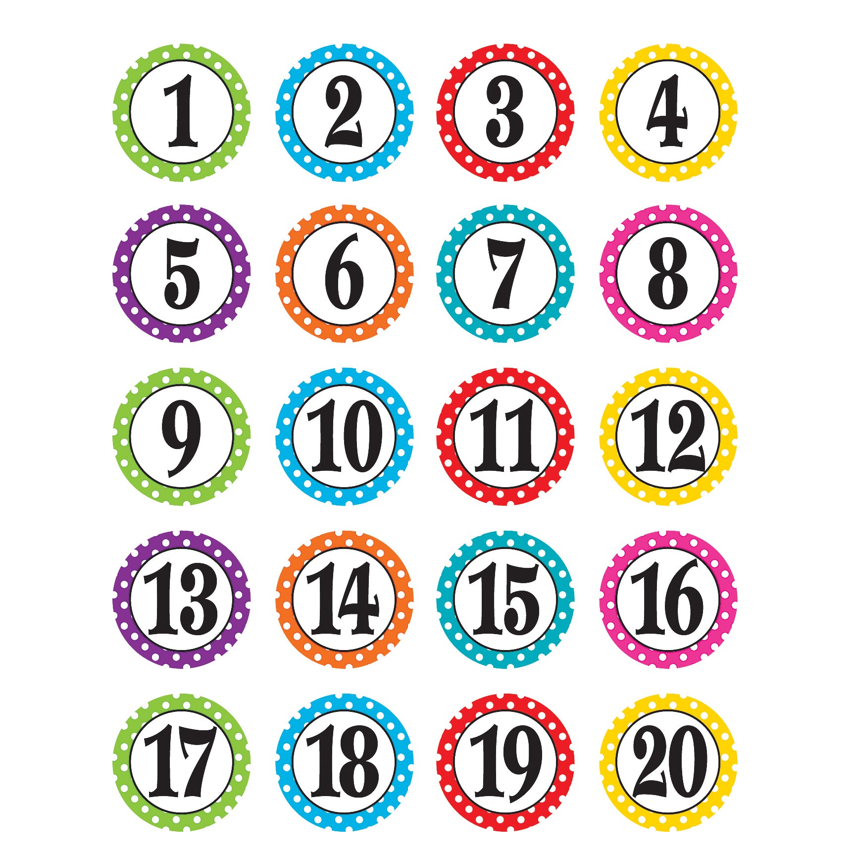 Polka Dots Numbers Stickers, 120 Per Pack, 6 Packs