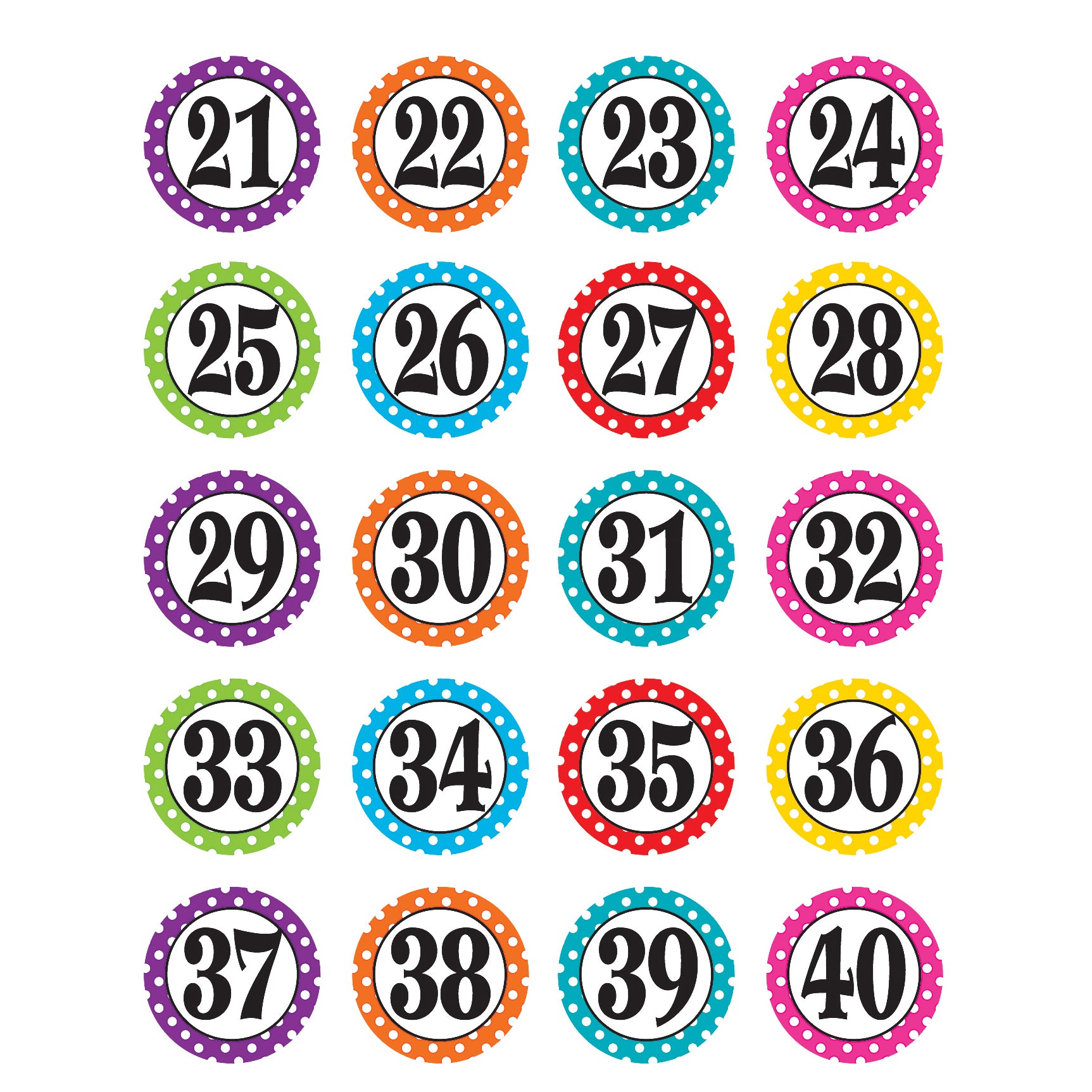 Polka Dots Numbers Stickers, 120 Per Pack, 6 Packs