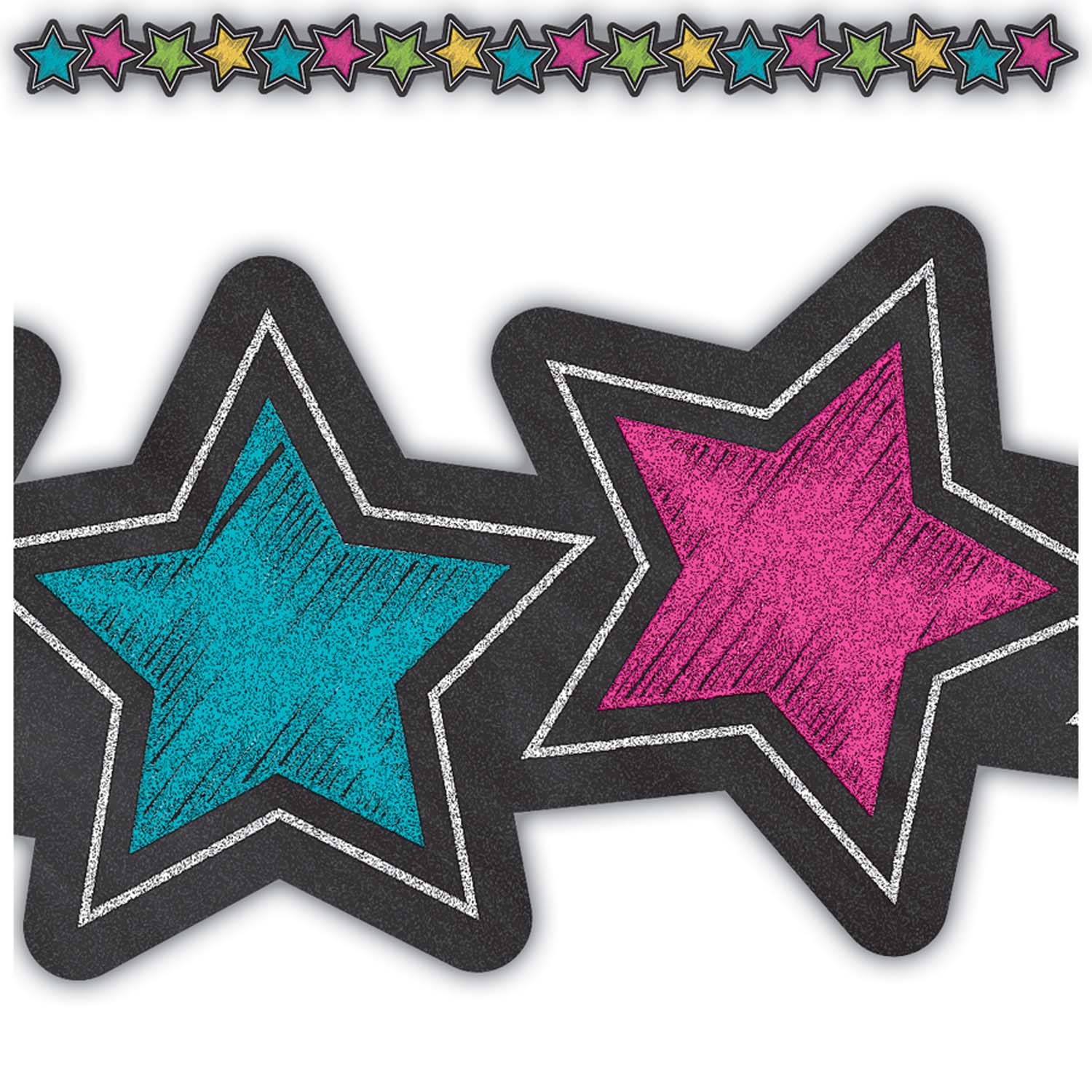 Chalkboard Brights Stars Die-Cut Border Trim, 35 Feet Per Pack, 6 Packs