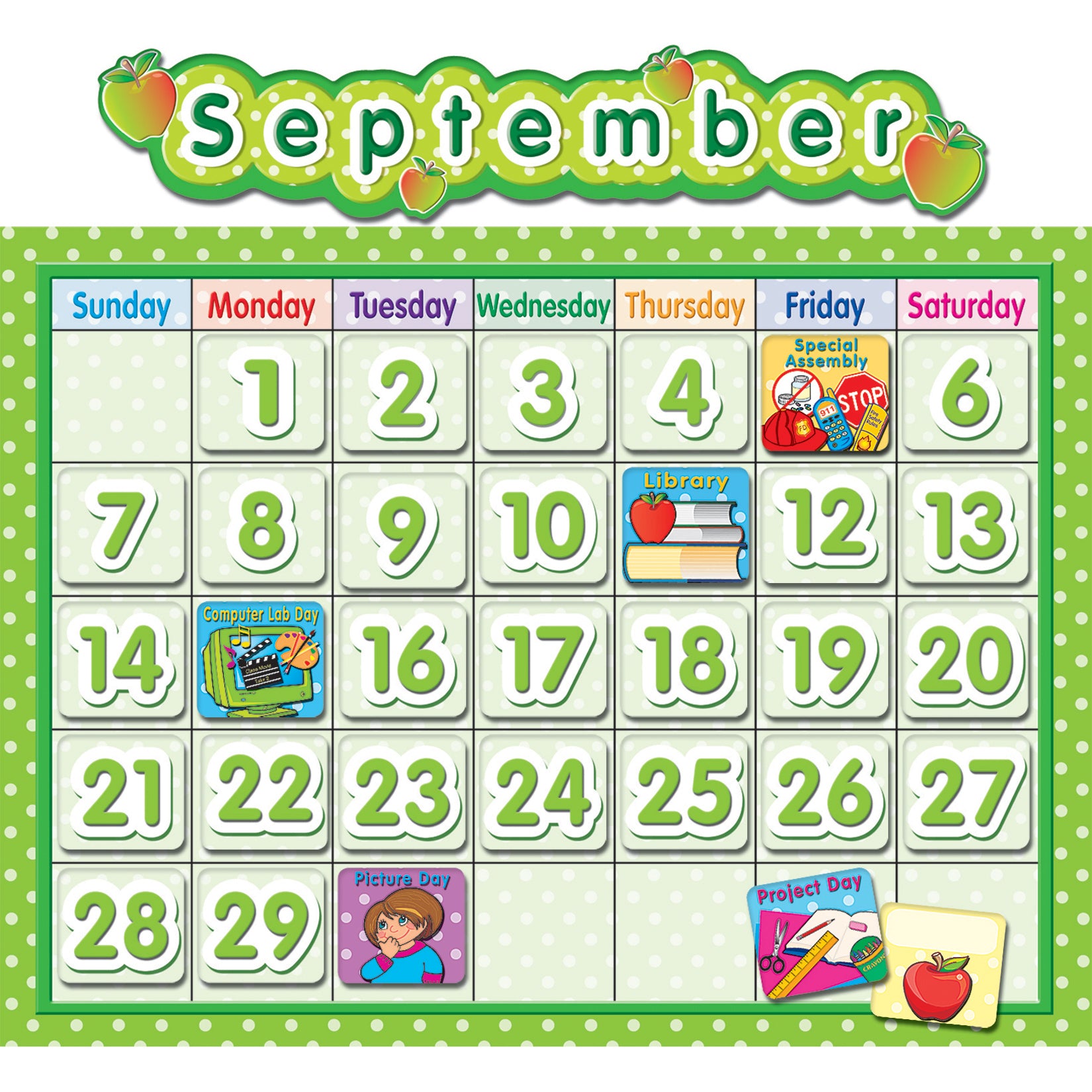 Polka Dot School Calendar Bulletin Board Set, 2 Sets