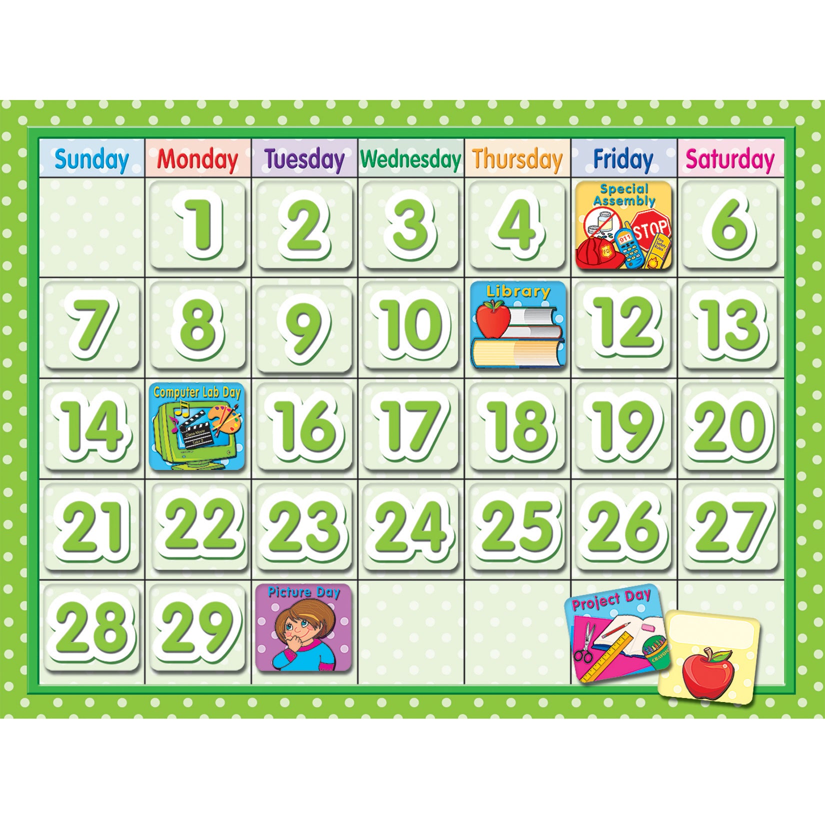 Polka Dot School Calendar Bulletin Board Set