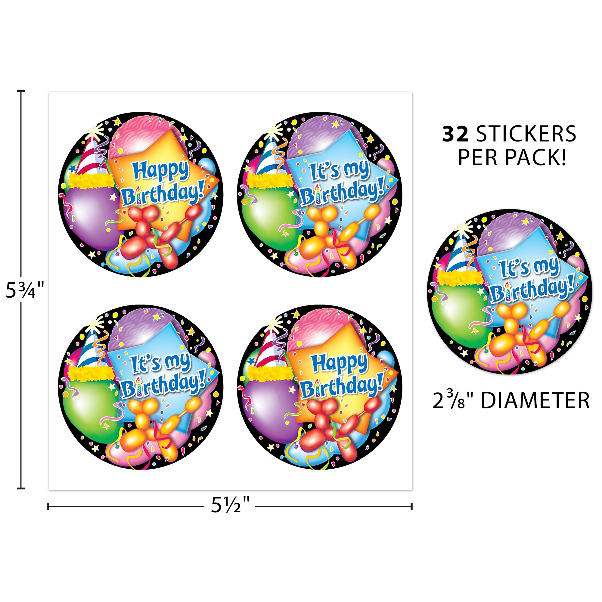 Happy Birthday Wear 'Em Badges, 32 Per Pack, 6 Packs