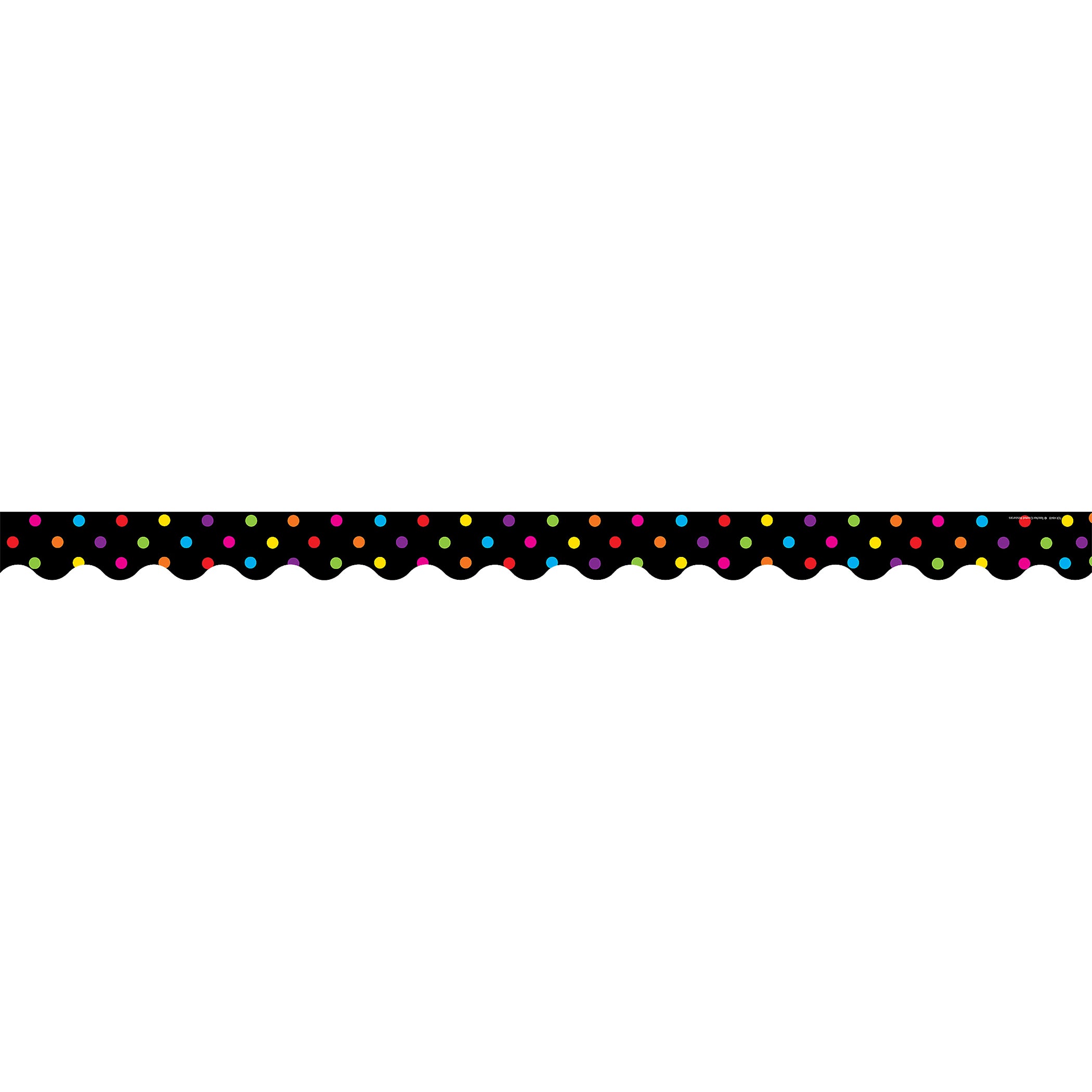 Multicolor Dots on Black Scalloped Border Trim, 35 Feet Per Pack, 6 Packs