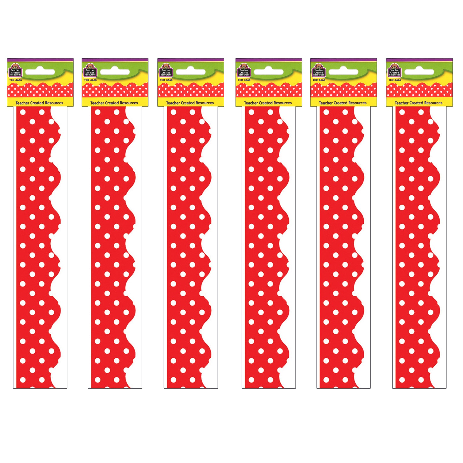 Red Mini Polka Dots Border Trim, 35 Feet Per Pack, 6 Packs