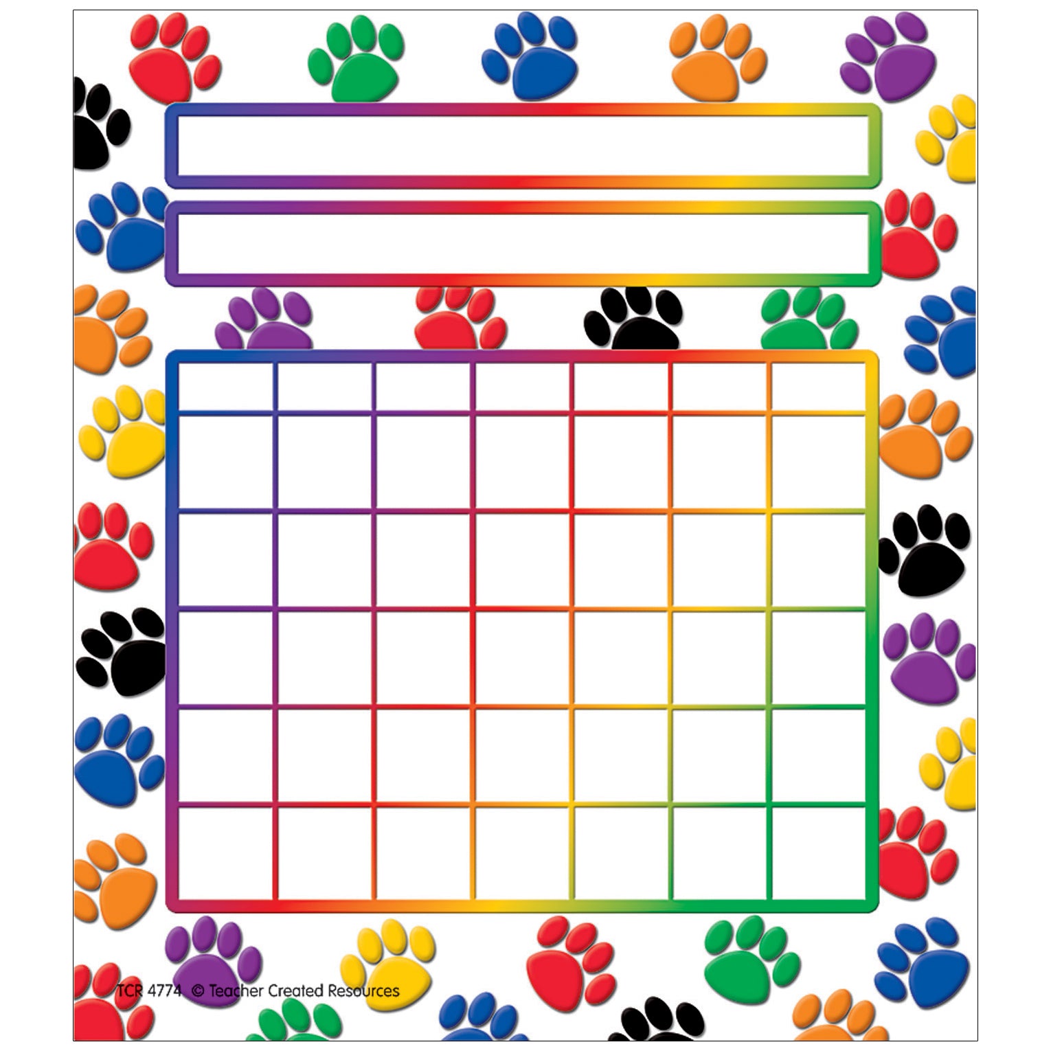 Colorful Paw Prints Incentive Charts, 5.25" x 6", 36 Sheets Per Pack, 6 Packs