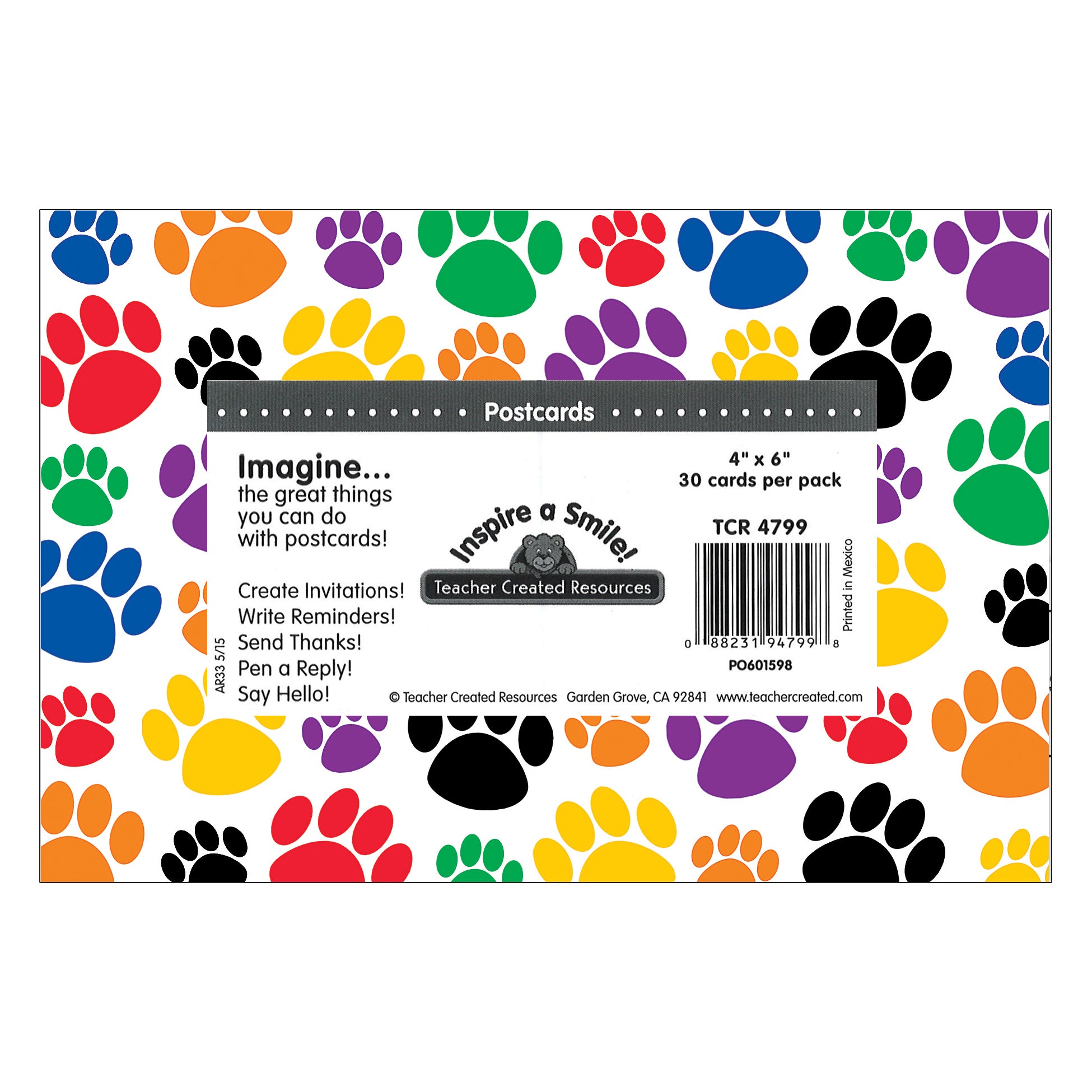 Colorful Paw Prints Postcards, 30 Per Pack, 6 Packs