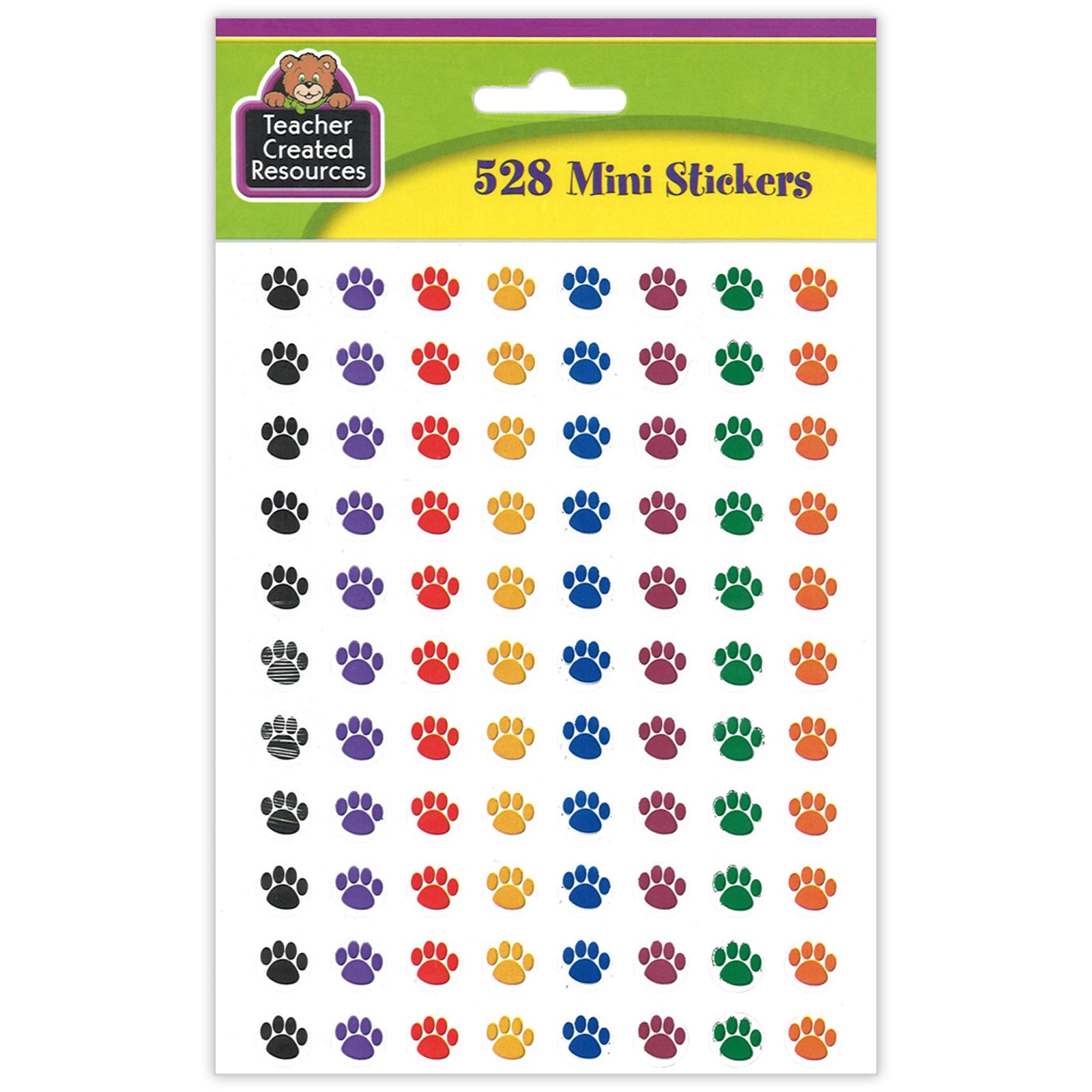 Colorful Paw Prints Mini Stickers, 3/8"Dia, 528 Per Pack, 12 Packs