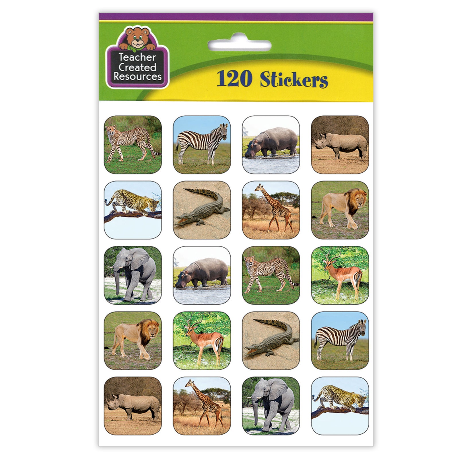 Safari Animals Stickers, 120 Per Pack, 12 Packs