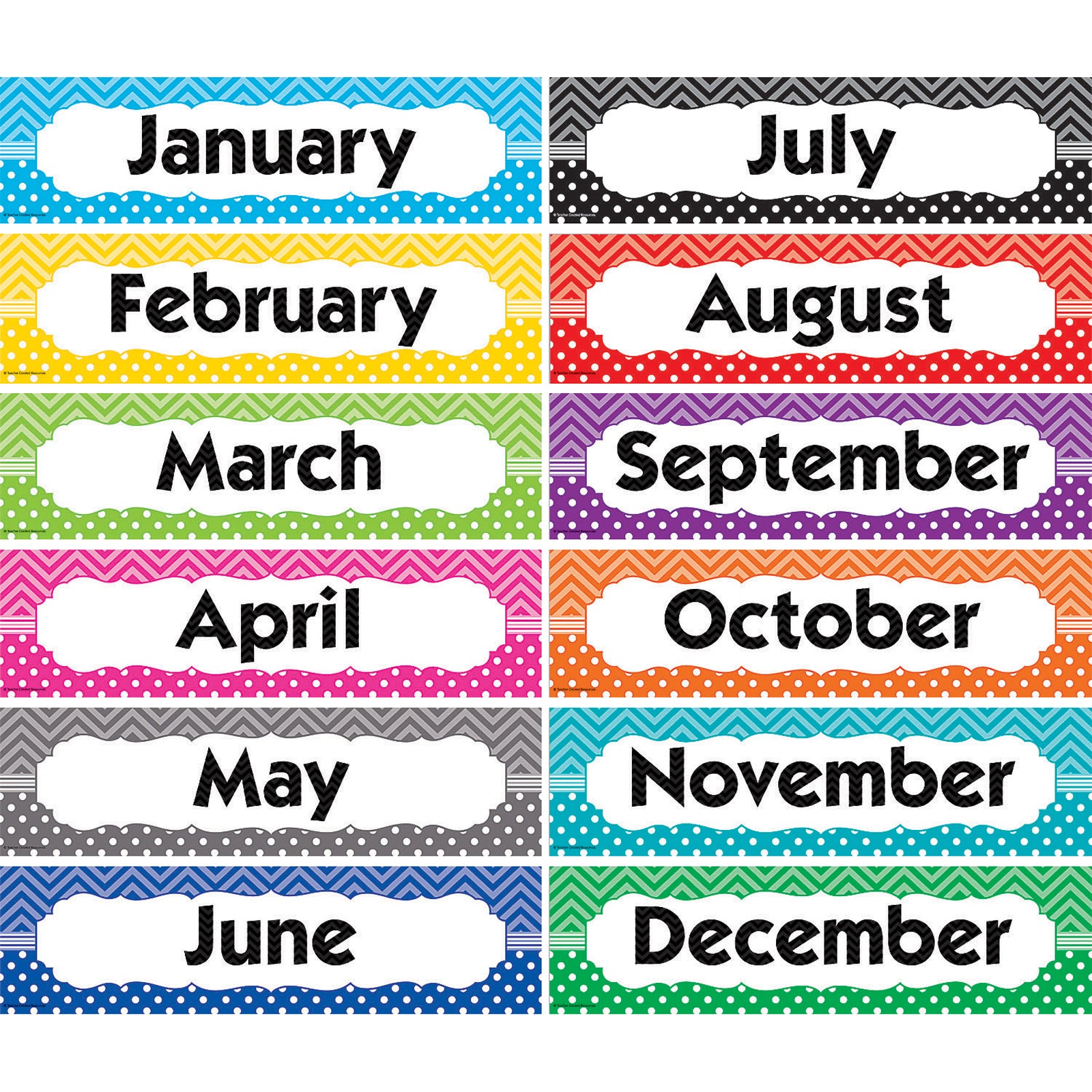 Chevrons and Dots Monthly Headliners, 12 Pieces Per Pack, 3 Packs