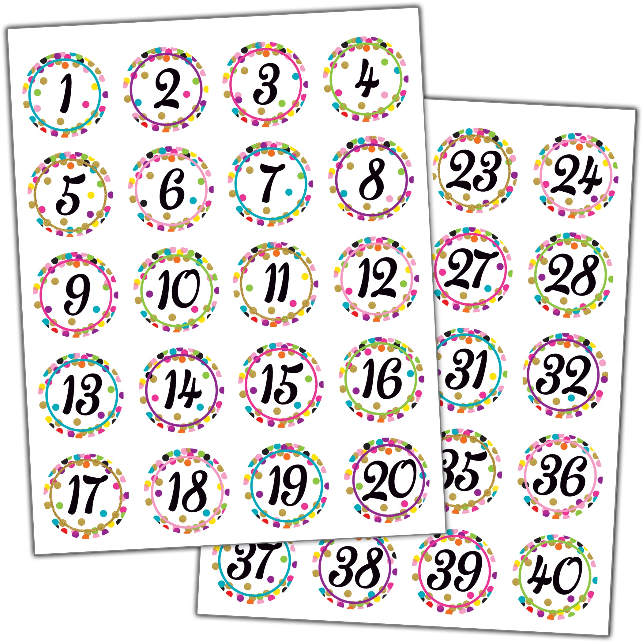 Confetti Numbers Stickers, 120 Per Pack, 6 Packs