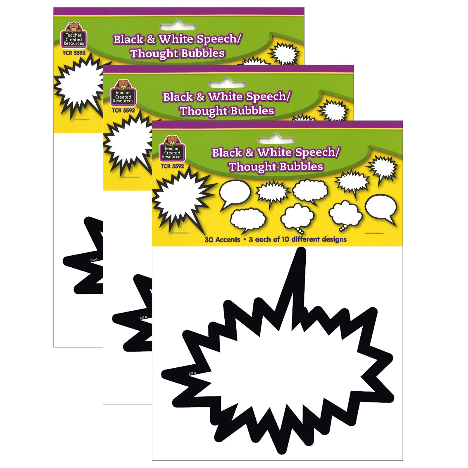 Superhero Black & White Speech/Thought Bubbles Accents, 30 Per Pack, 3 Packs