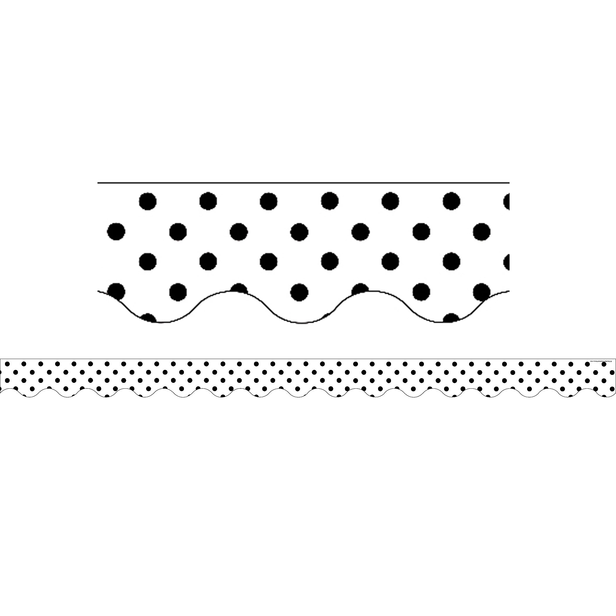 Black Polka Dots on White Scalloped Border Trim, 35 Feet Per Pack, 6 Packs