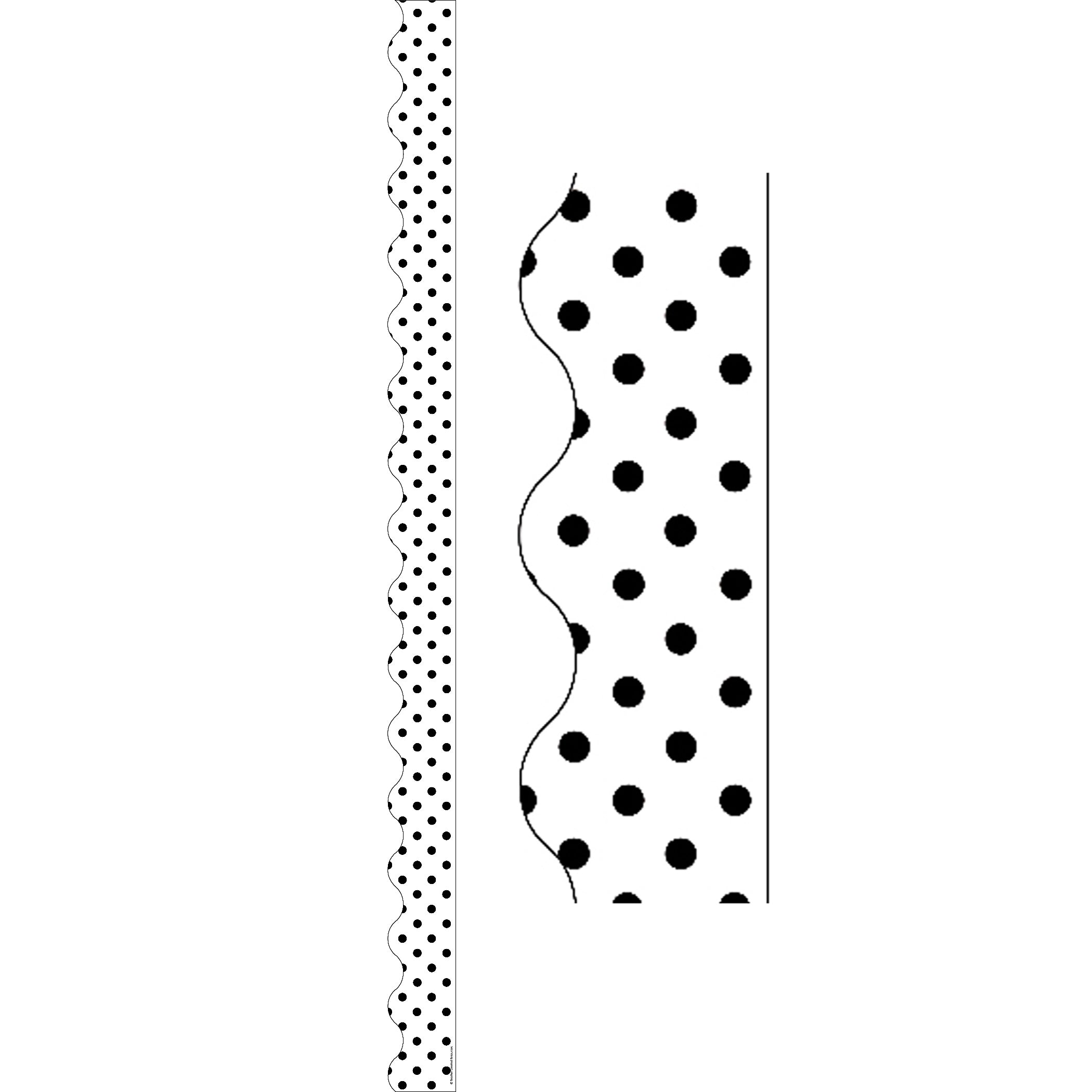 Black Polka Dots on White Scalloped Border Trim, 35 Feet Per Pack, 6 Packs