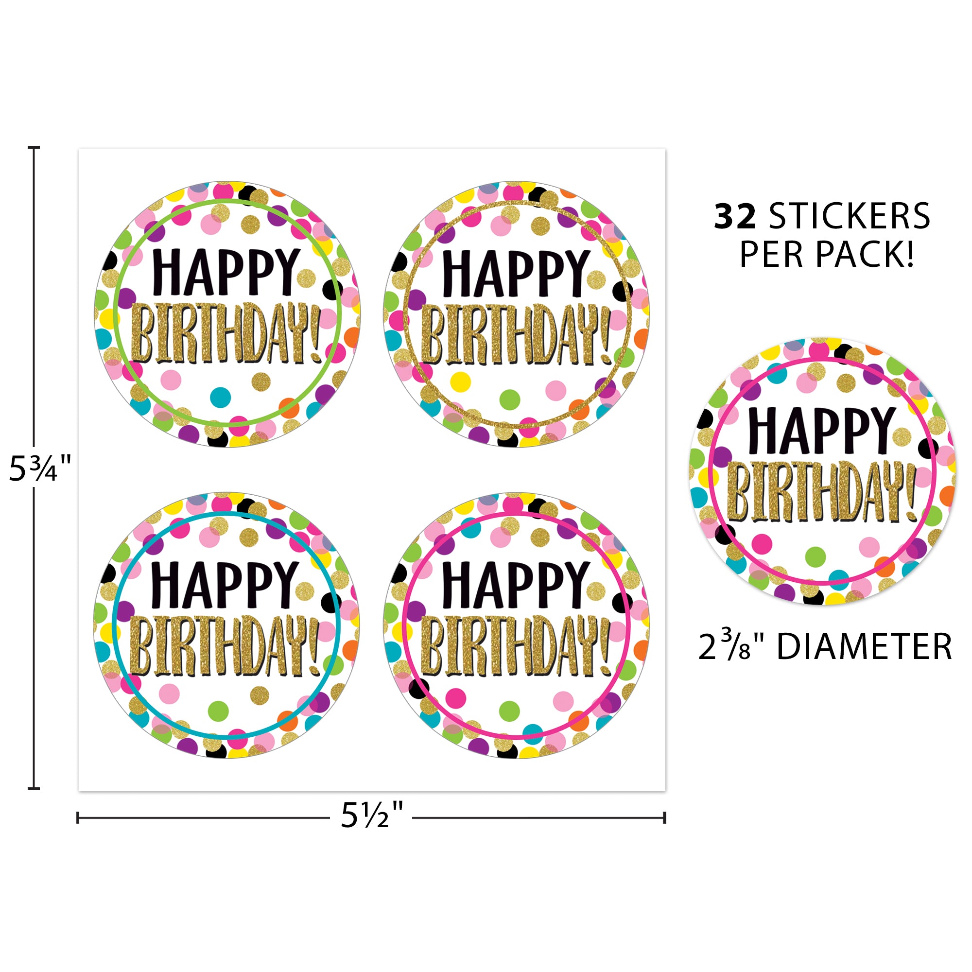 Confetti Happy Birthday Wear 'Em Badges, 32 Per Pack, 6 Packs