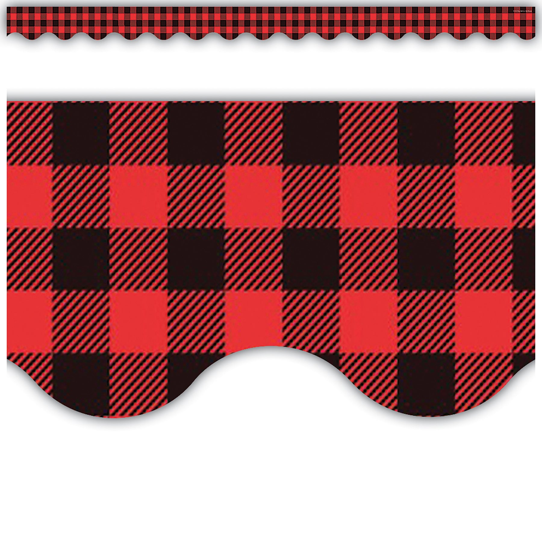 Red and Black Gingham Scalloped Border Trim, 35 Feet Per Pack, 6 Packs