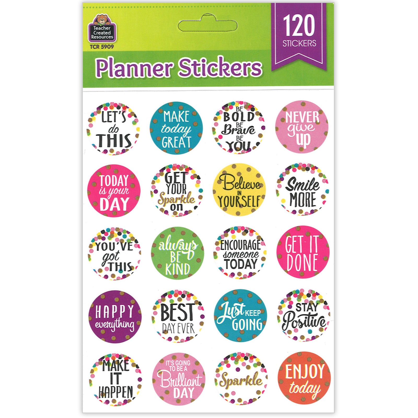 Confetti Words to Inspire Stickers, 120 Stickers Per Pack, 12 Packs