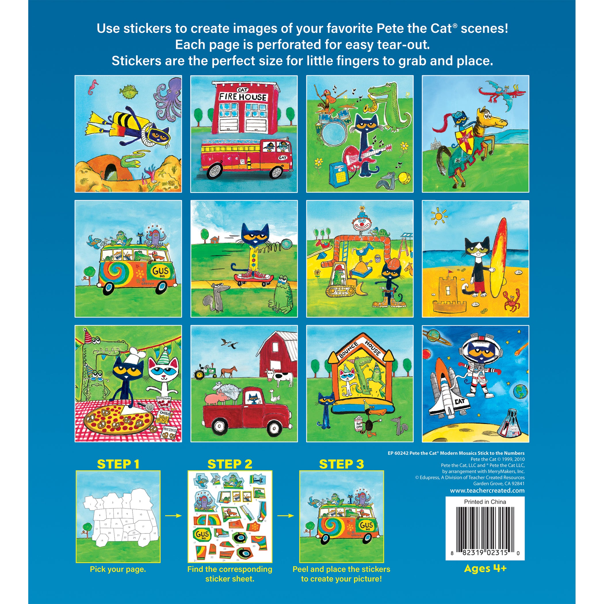 Pete The Cat Modern Mosaics Stick to the Numbers Activity Book, Pack of 2