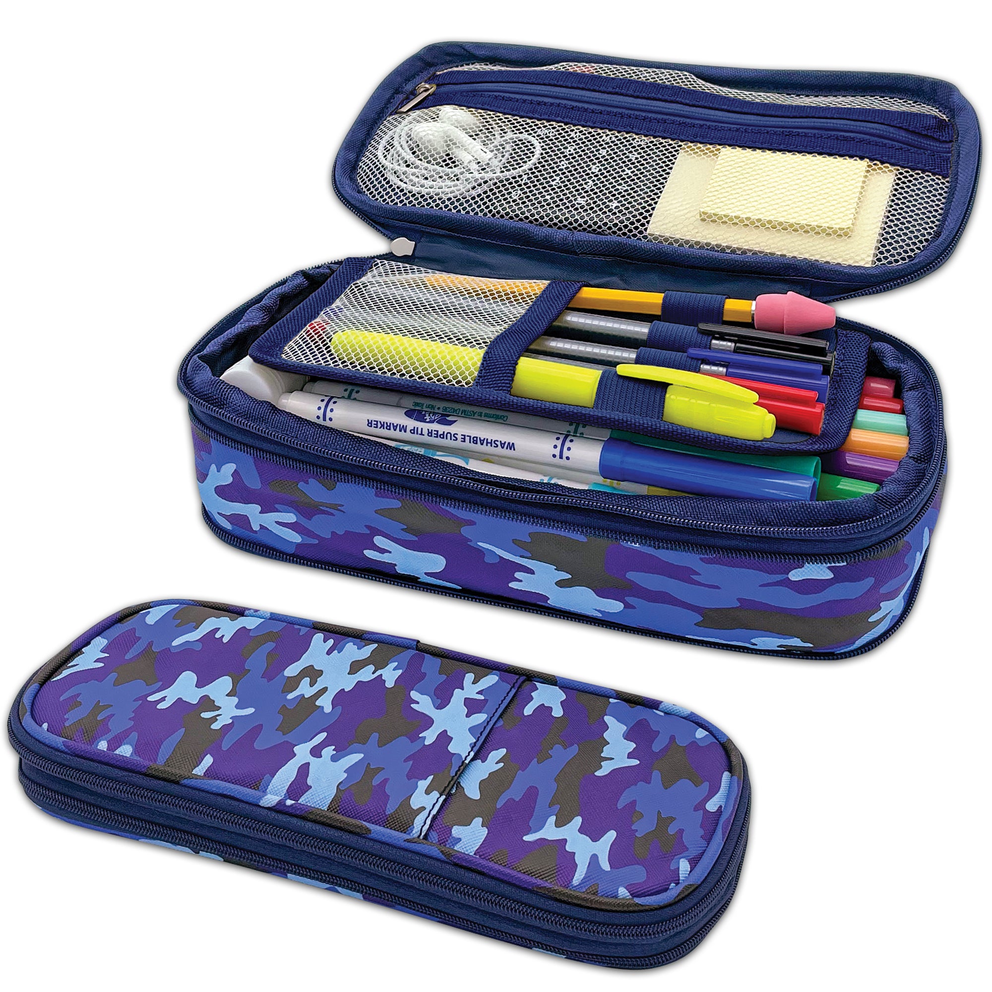 Blue Camo Pencil Case, Pack of 3