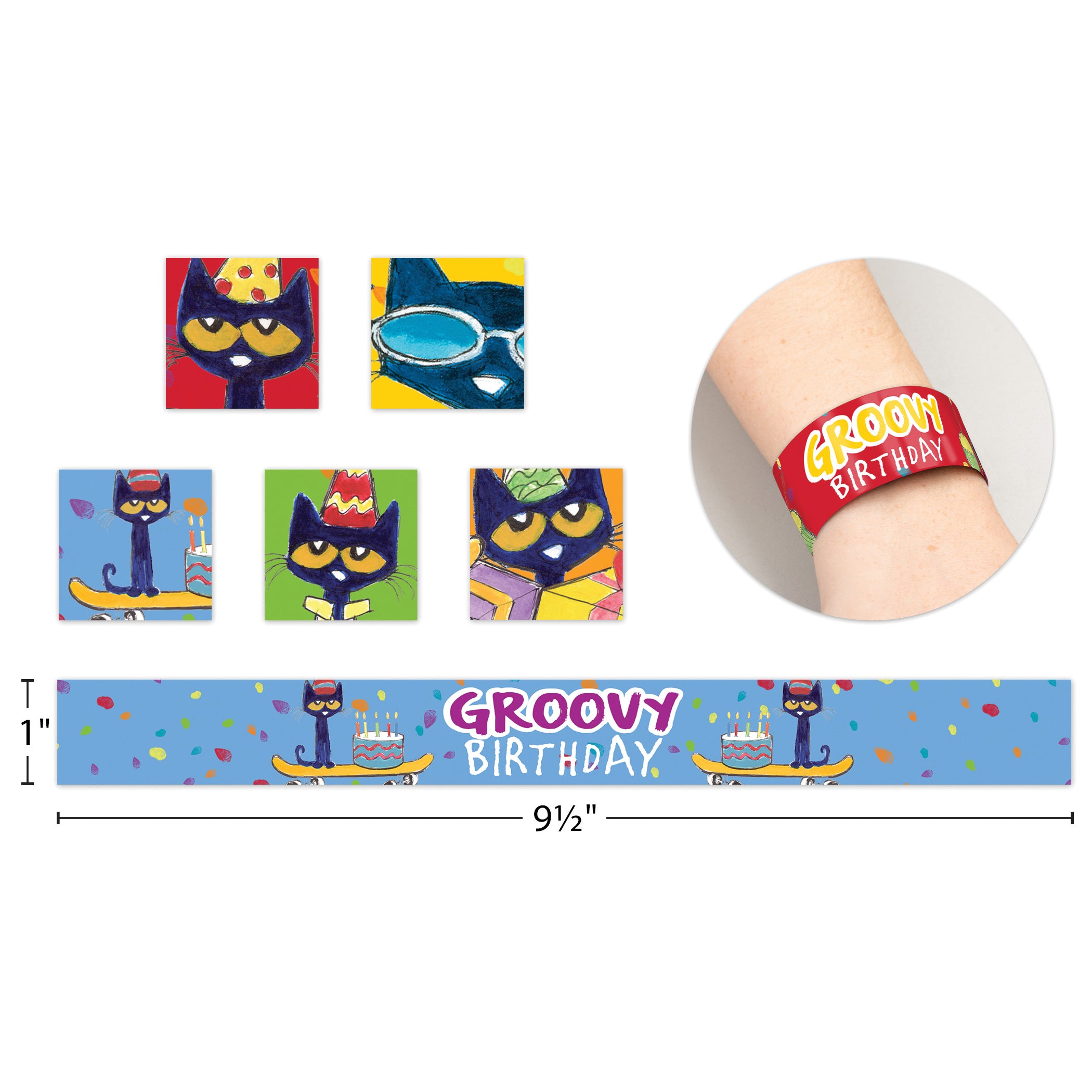 Pete the Cat® Groovy Birthday Slap Bracelets, 10 Per Pack, 6 Packs