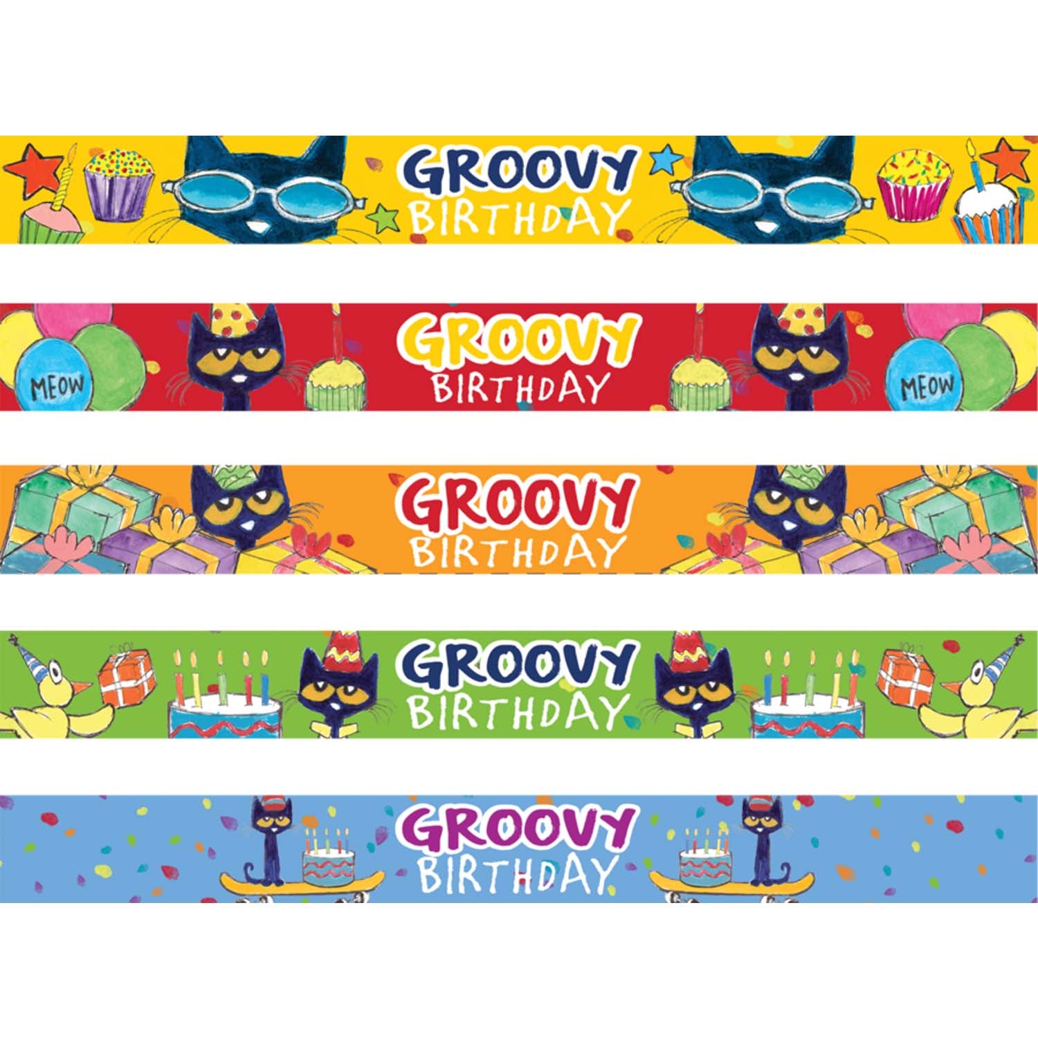 Pete the Cat® Groovy Birthday Slap Bracelets, 10 Per Pack, 6 Packs