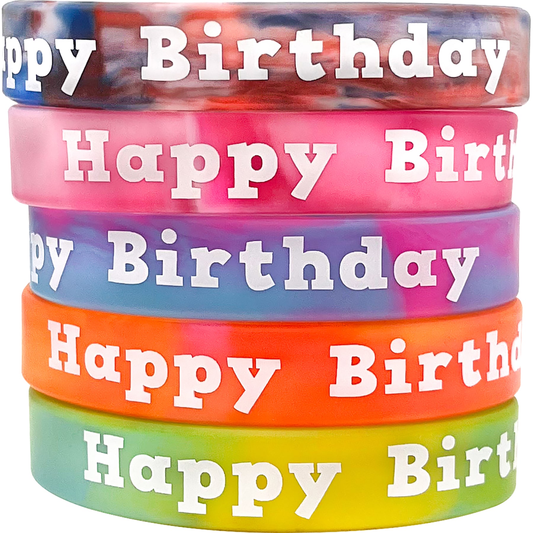 Tie-Dye Happy Birthday Wristbands, 10 Per Pack, 6 Packs