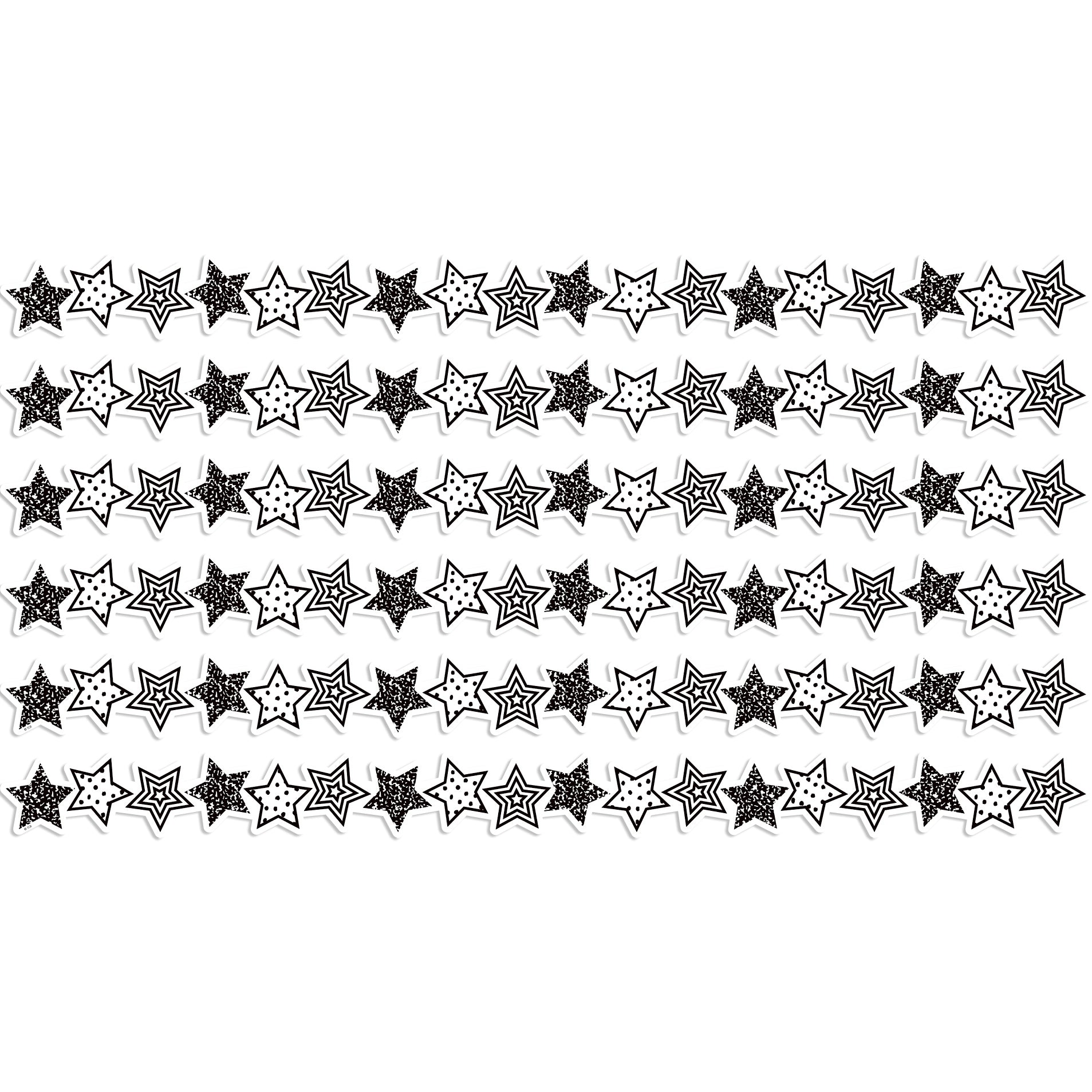 Black and White Stars Die-Cut Border Trim, 35 Feet Per Pack, 6 Packs