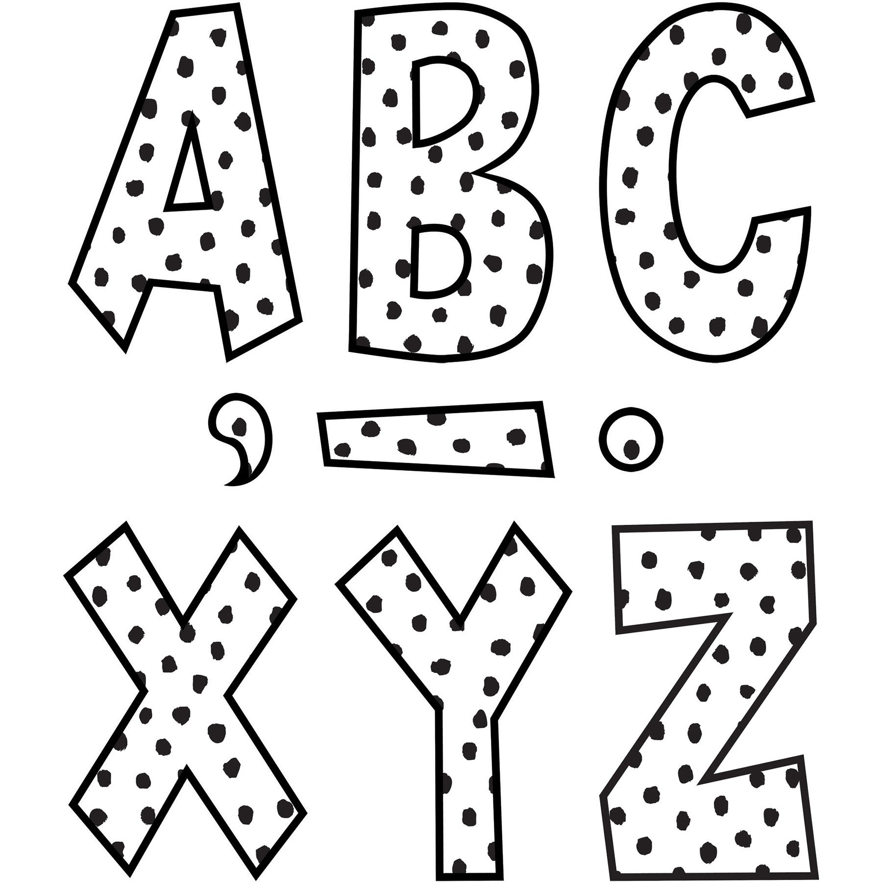 Black Painted Dots on White 7" Fun Font Letters, 120 Per Pack, 3 Packs