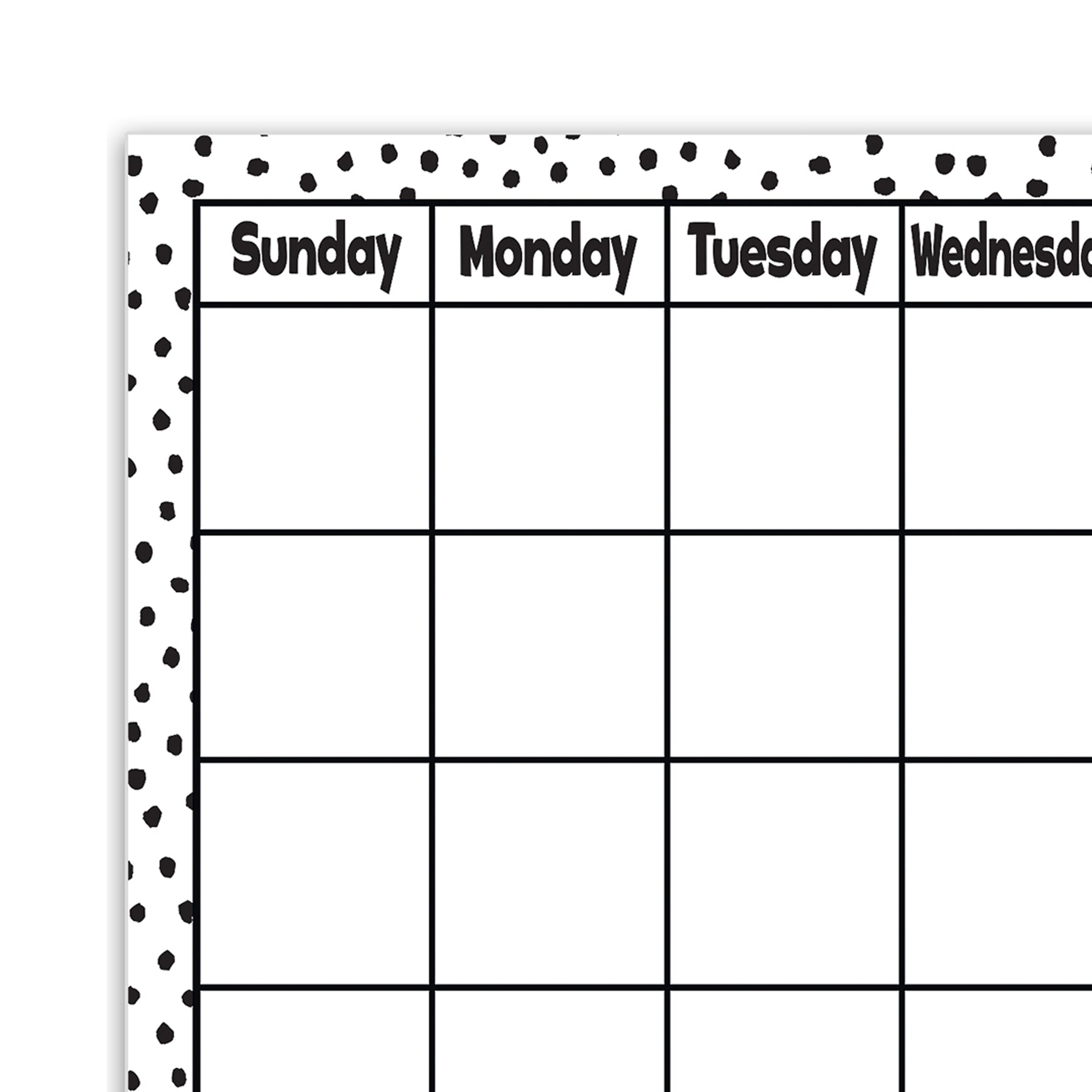 Black Painted Dots on White Calendar Chart, 17" x 22", Pack of 6