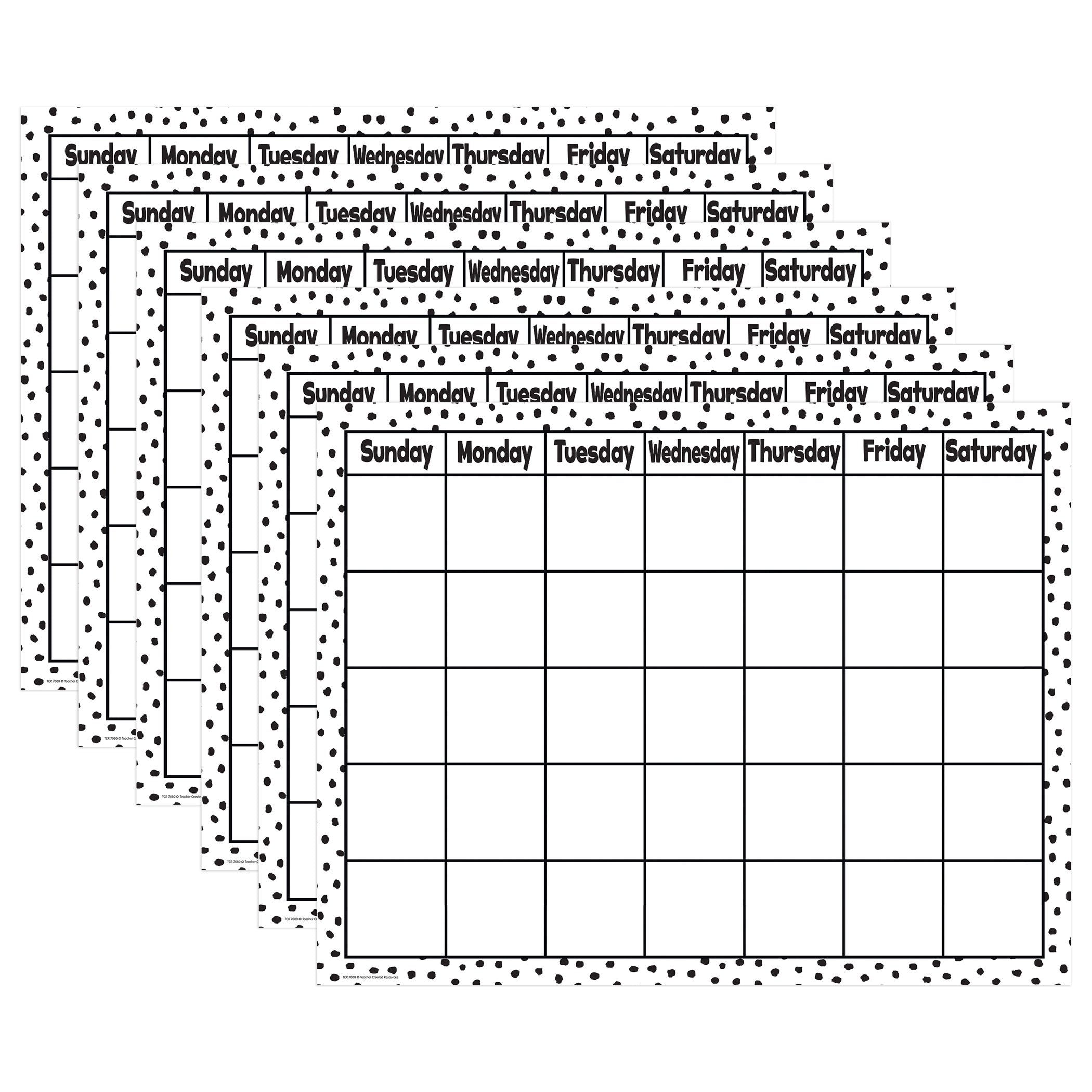 Black Painted Dots on White Calendar Chart, 17" x 22", Pack of 6