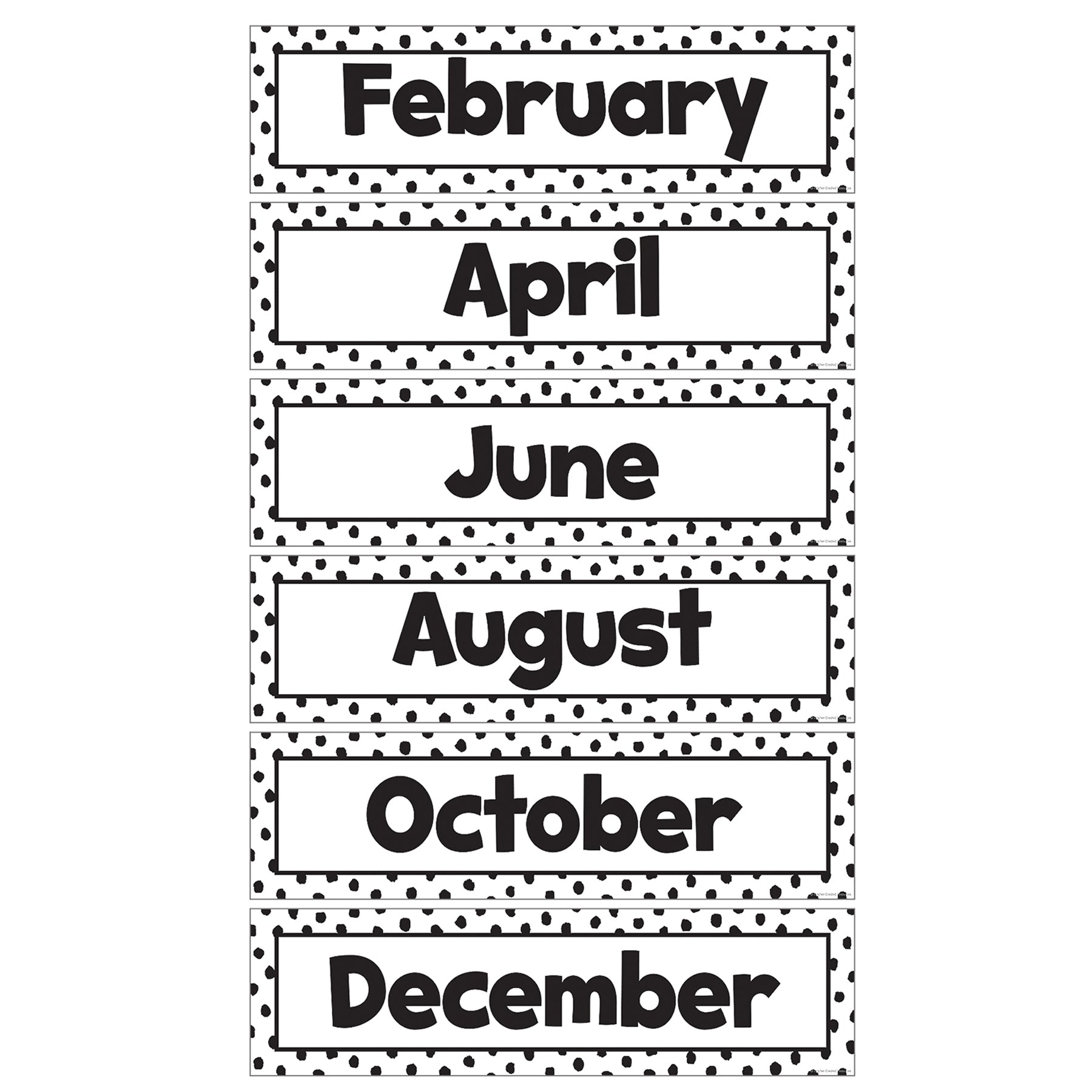 Black Painted Dots on White Monthly Headliners, 12 Per Pack, 3 Packs