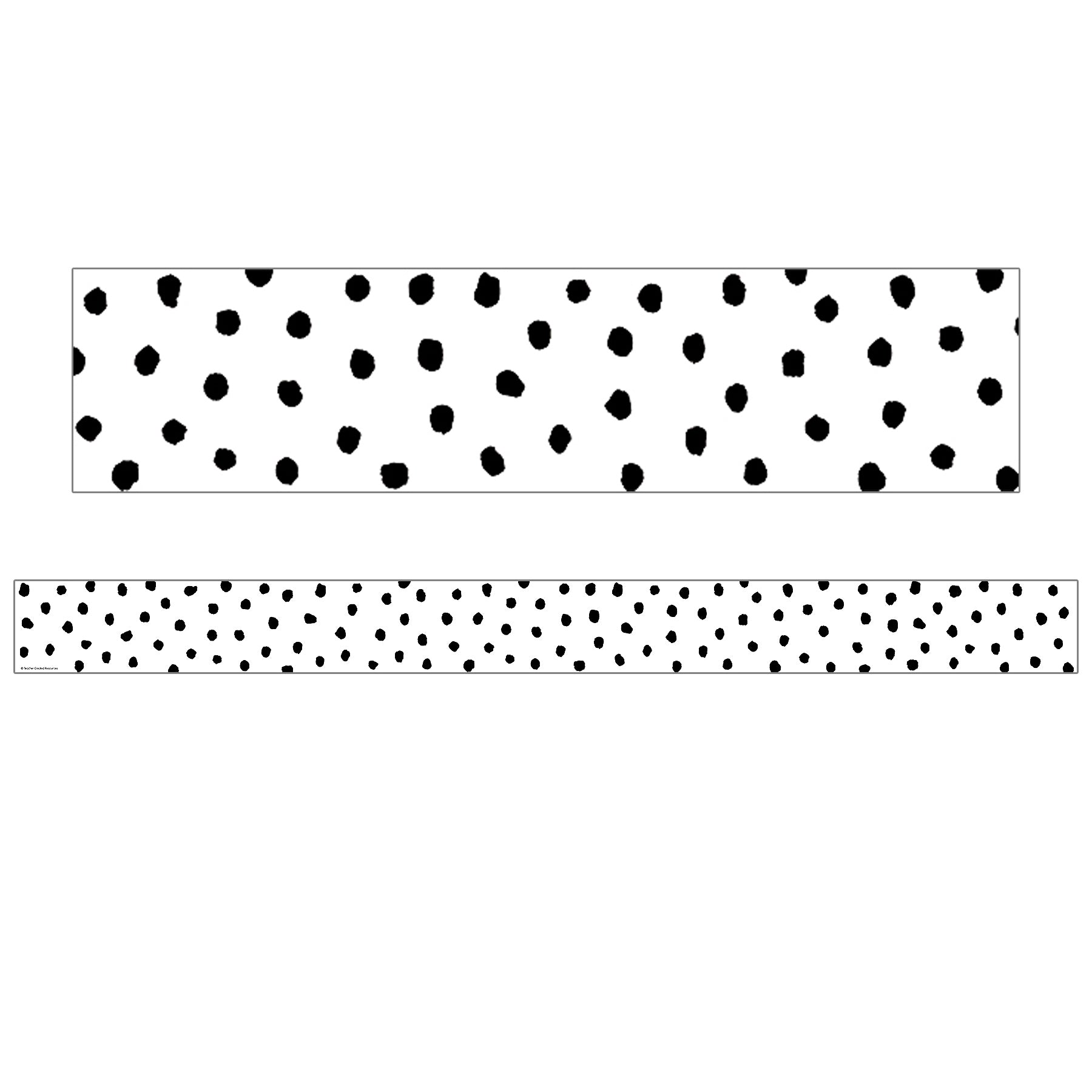 Black Painted Dots on White Straight Border Trim, 35 Feet Per Pack, 6 Packs