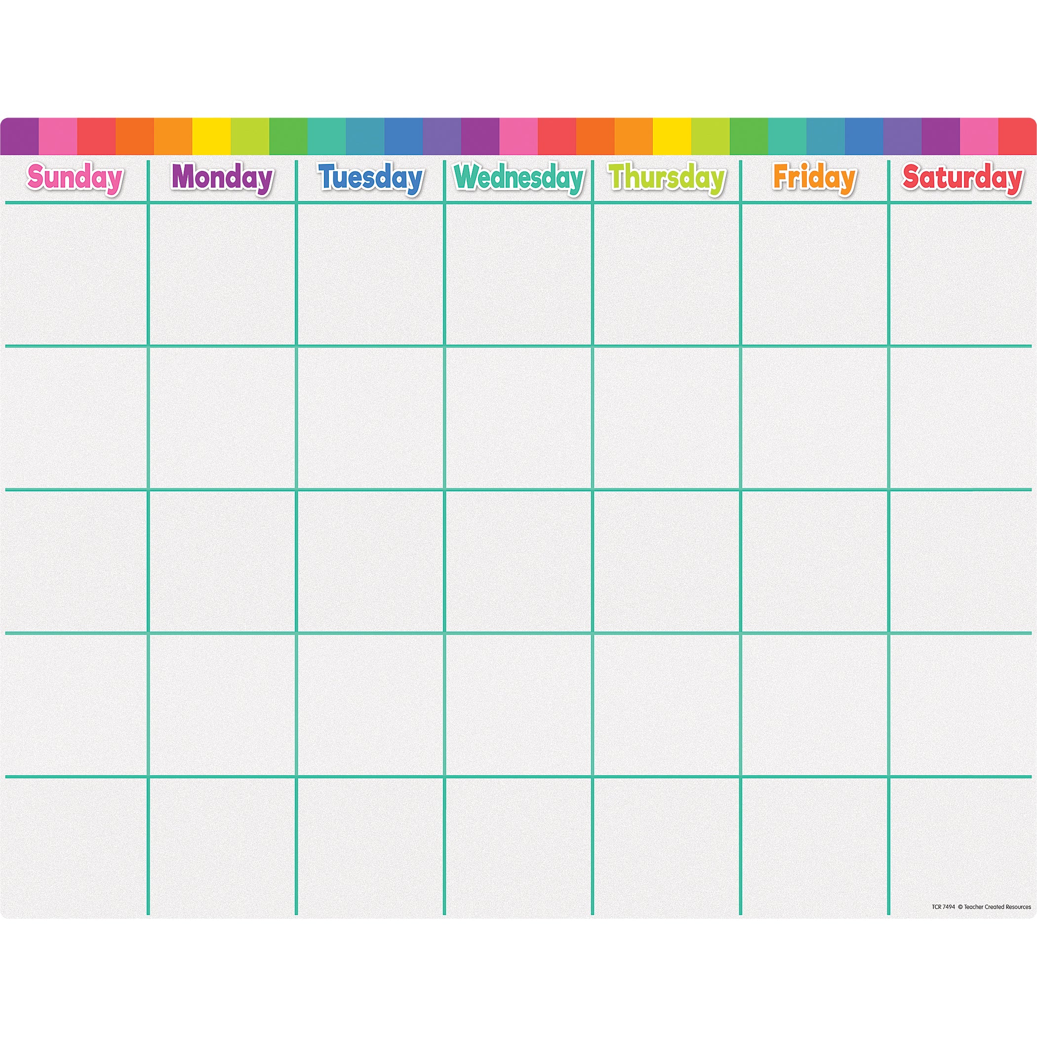 Colorful Calendar Write-On/Wipe-Off Chart, Pack of 6