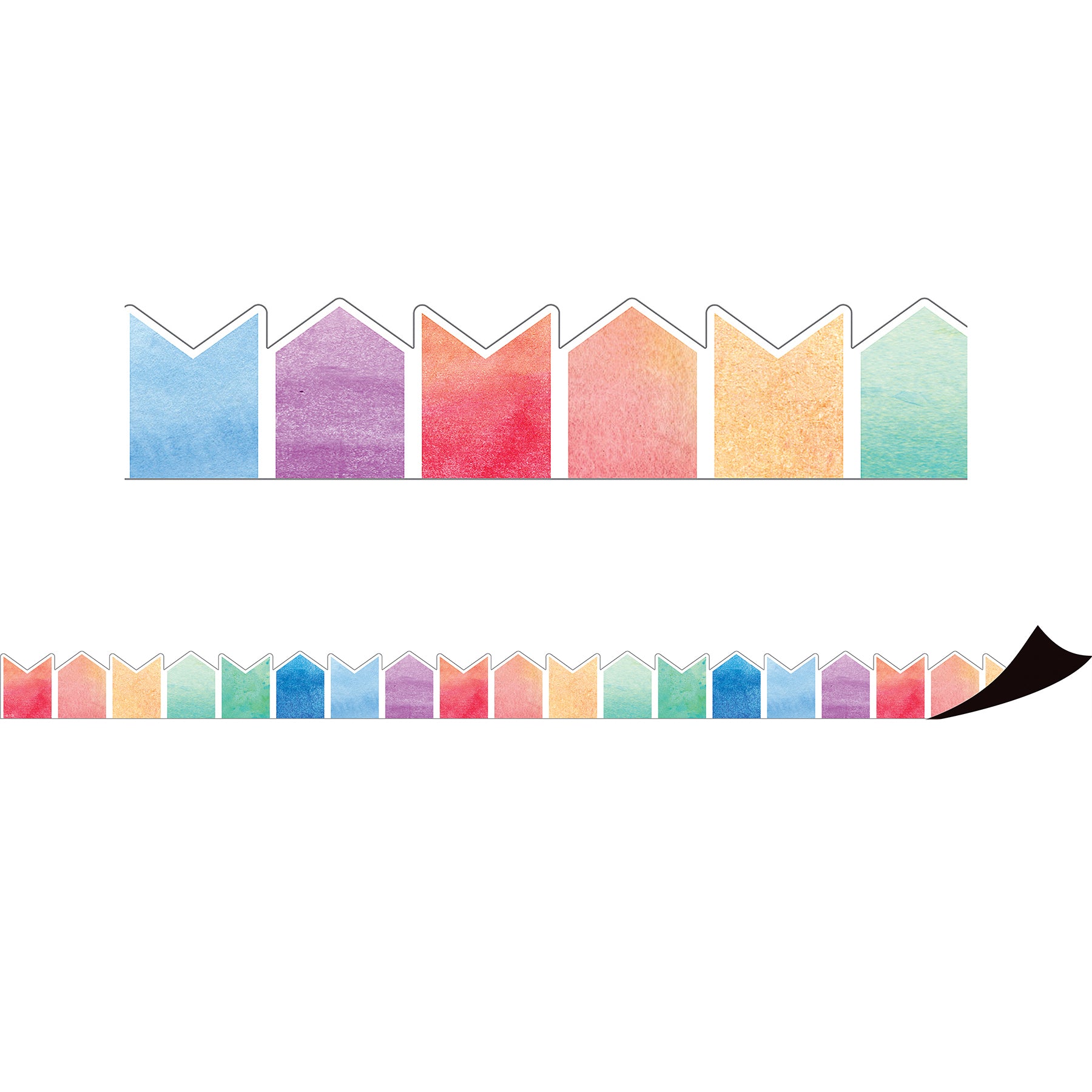 Watercolor Pennants Magnetic Border, 24 Feet Per Pack, 3 Packs