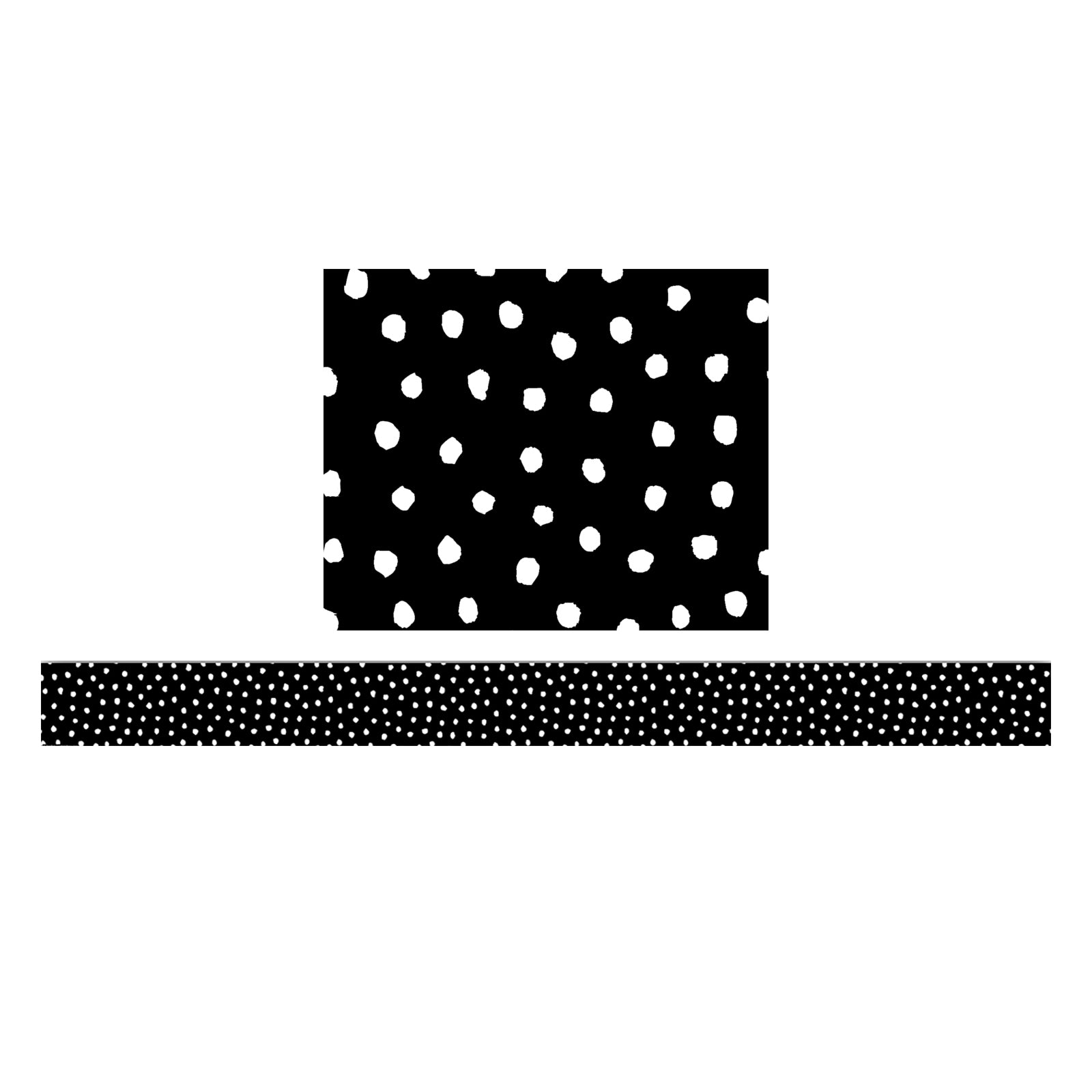 White Painted Dots on Black Straight Border Trim, 35 Feet Per Pack, 6 Packs