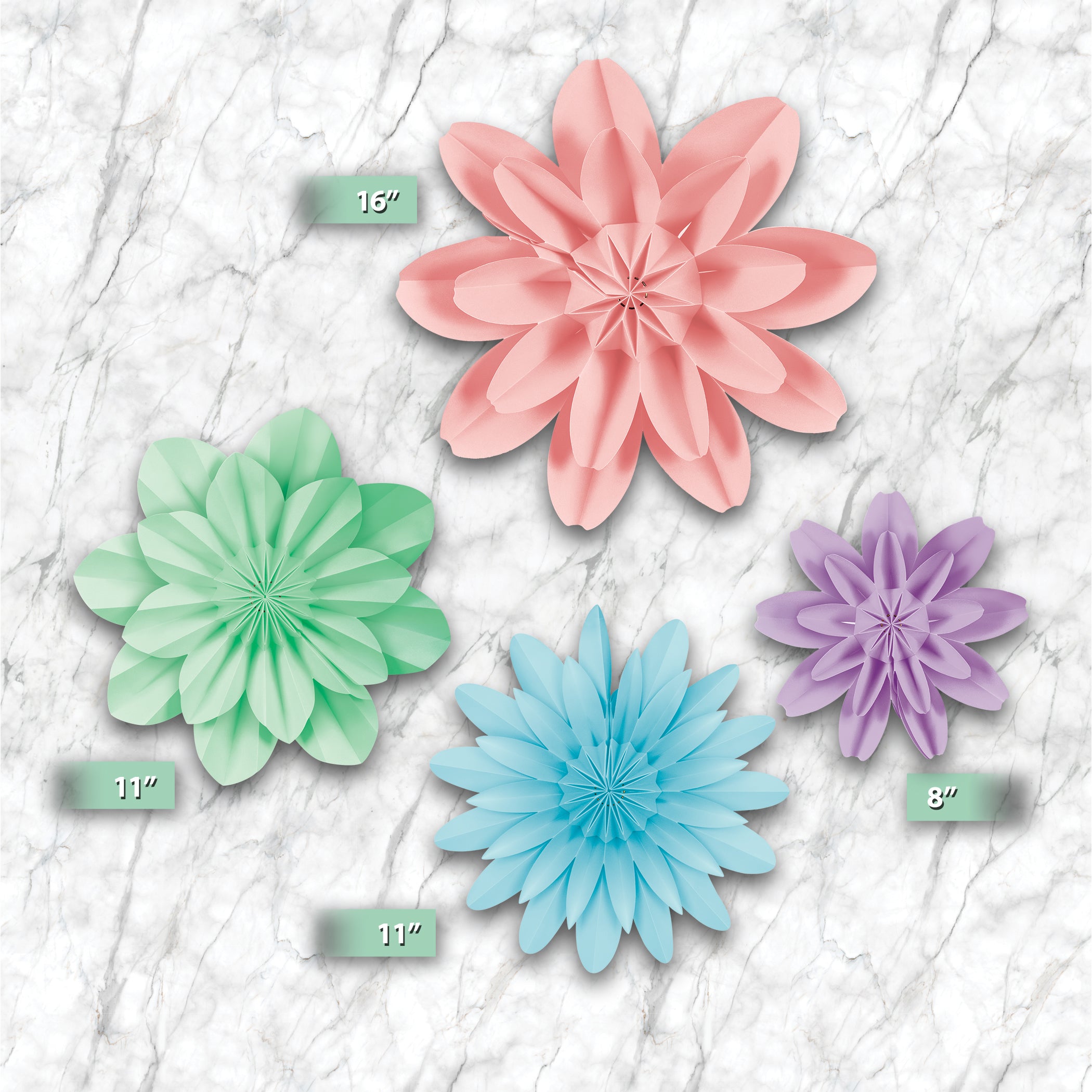 Pastel Pop Paper Flowers, Pack of 4