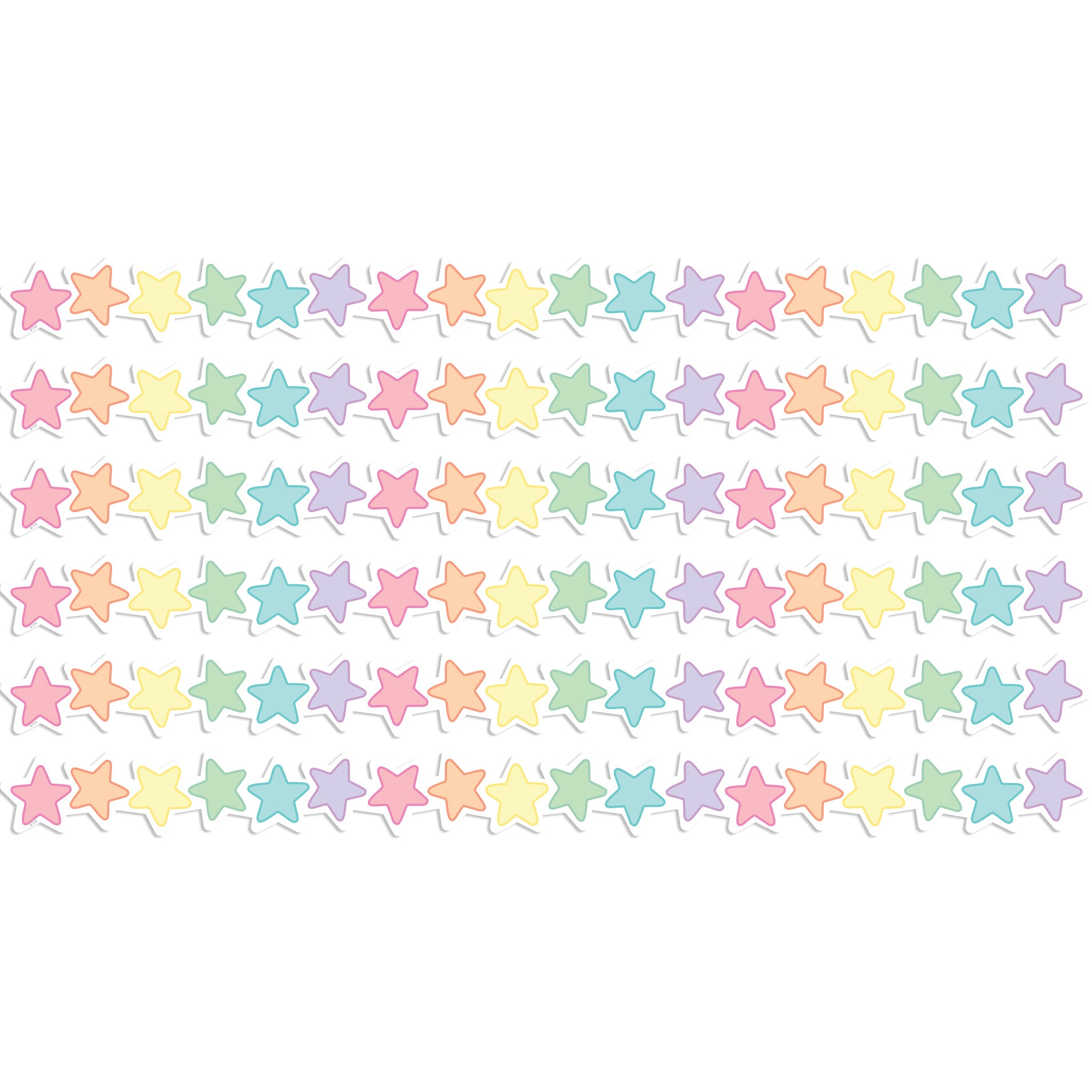 Pastel Pop Stars Die-Cut Border Trim, 35 Feet Per Pack, 6 Packs