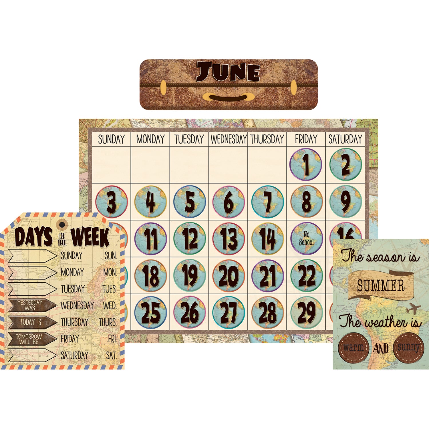 Travel the Map Calendar Bulletin Board Set, 2 Sets