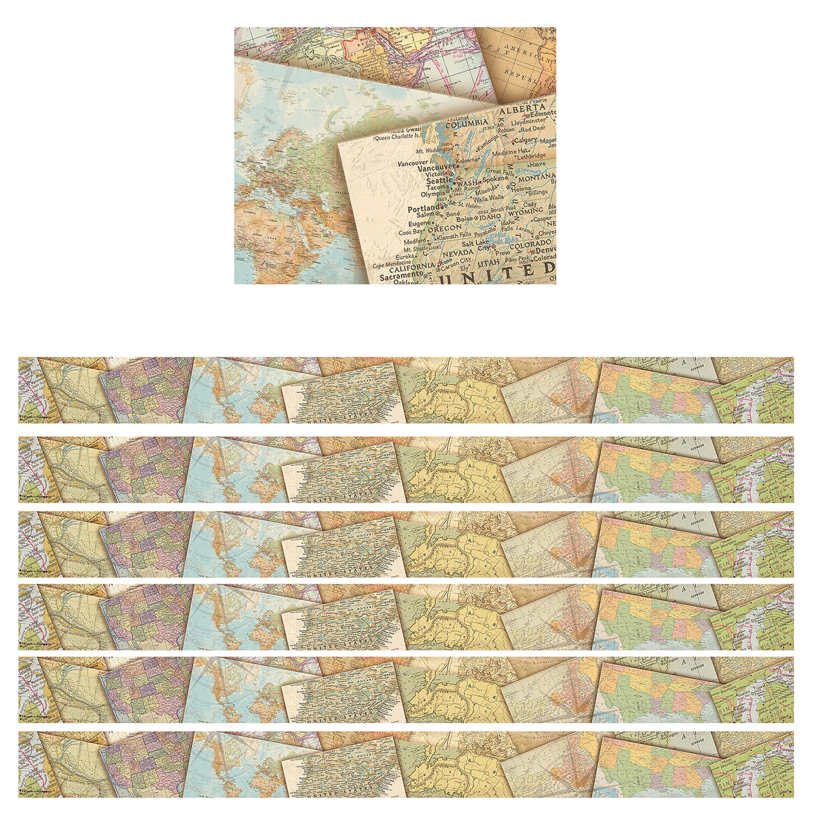 Travel the Map Straight Border Trim, 35 Feet Per Pack, 6 Packs