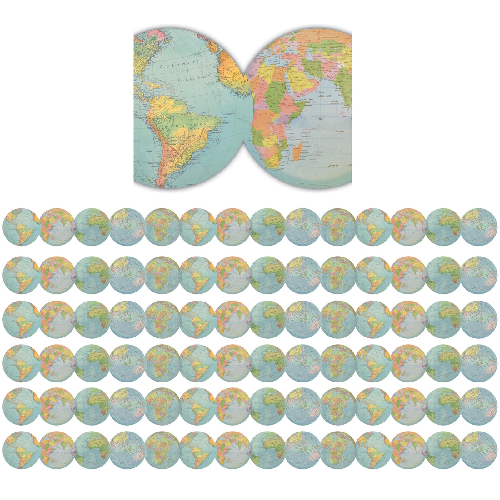 Travel the Map Globes Die-Cut Border Trim, 35 Feet Per Pack, 6 Packs