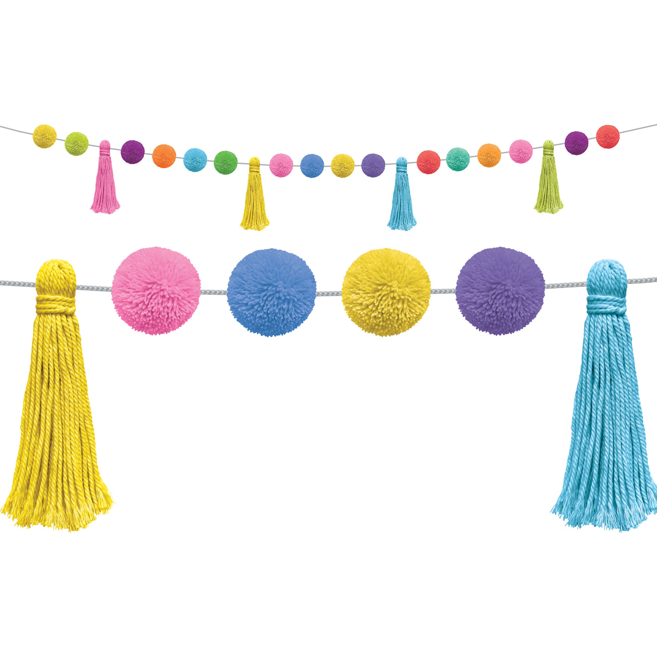 Colorful Pom-Poms and Tassels Garland, Pack of 3