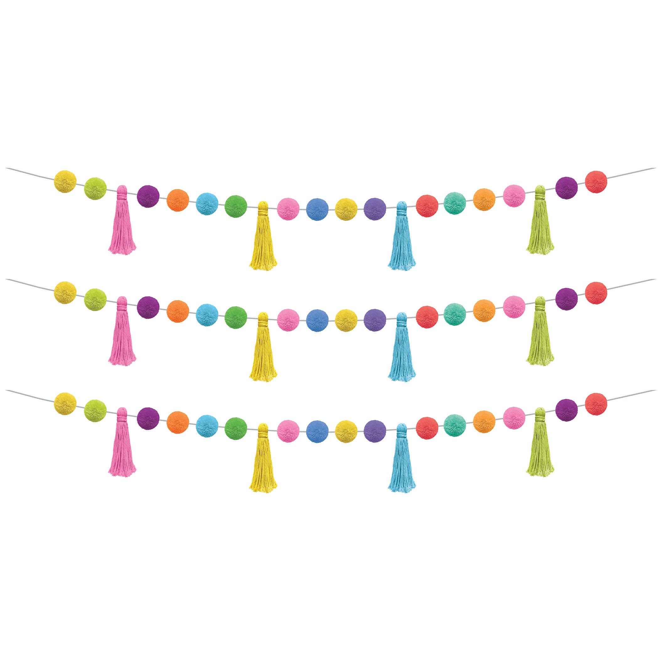 Colorful Pom-Poms and Tassels Garland, Pack of 3