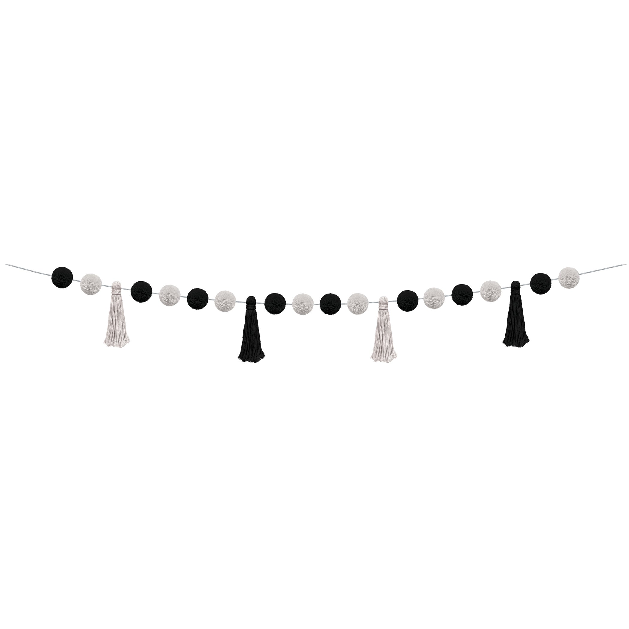 Black and White Pom-Poms and Tassels Garland, Pack of 3