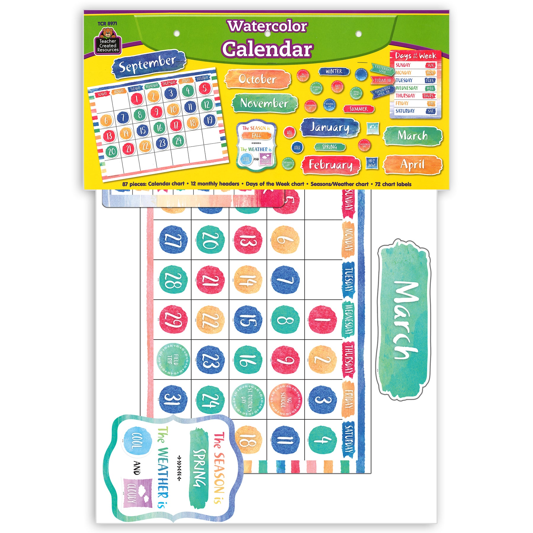 Watercolor Calendar Bulletin Board Display Set