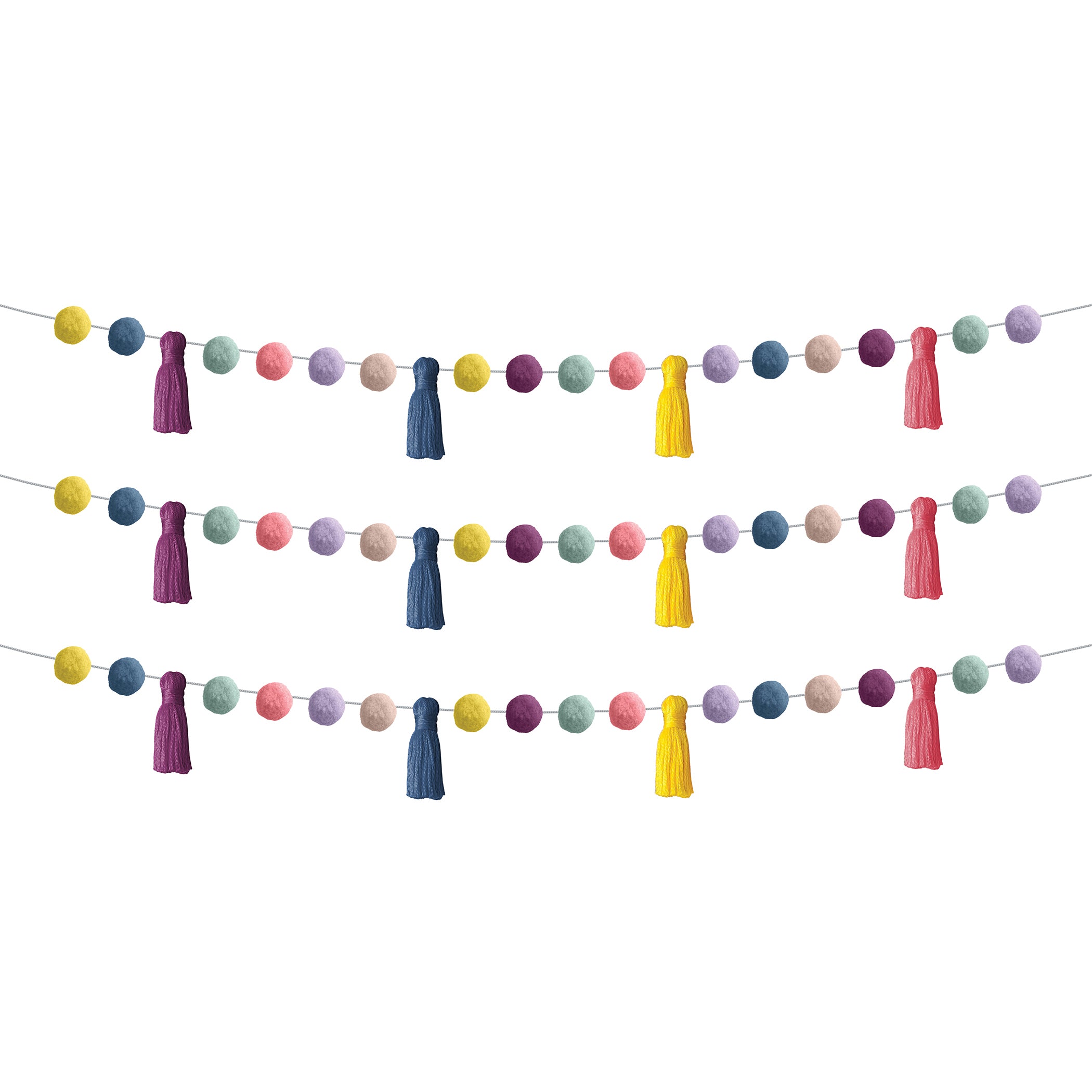 Pom-Poms and Tassels Garland, Pack of 3