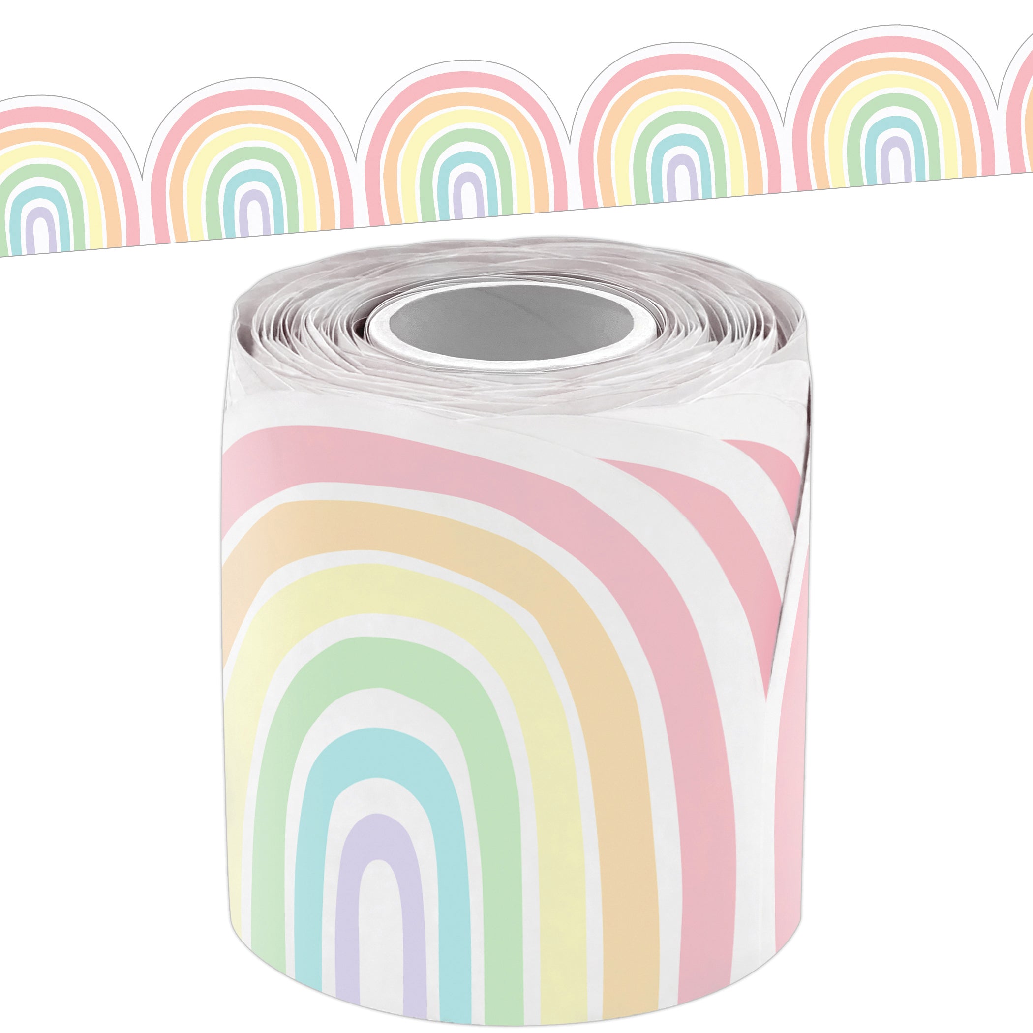 Pastel Pop Rainbows Die-Cut Rolled Border Trim, 50 Feet, 3 Rolls